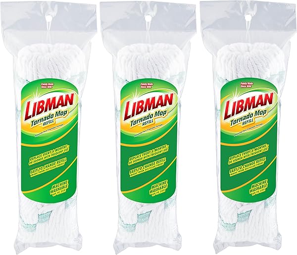 Libman Tornado Mop Refill, Direct Replacement Head for Libman Self Wringing Twist Mop, Cotton, Machine Washable, 3 Pack
