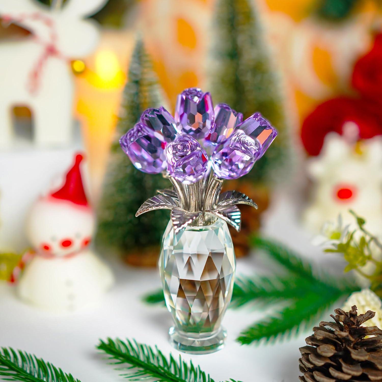 H&D HYALINE & DORA Crystal Rose Purple Flower Figurine,Rose Gifts for Mom Wife Grandma,Glass Flower Collectible Ornament Mother's Day Thanksgiving Anniversary Birthday Gifts - Image 6