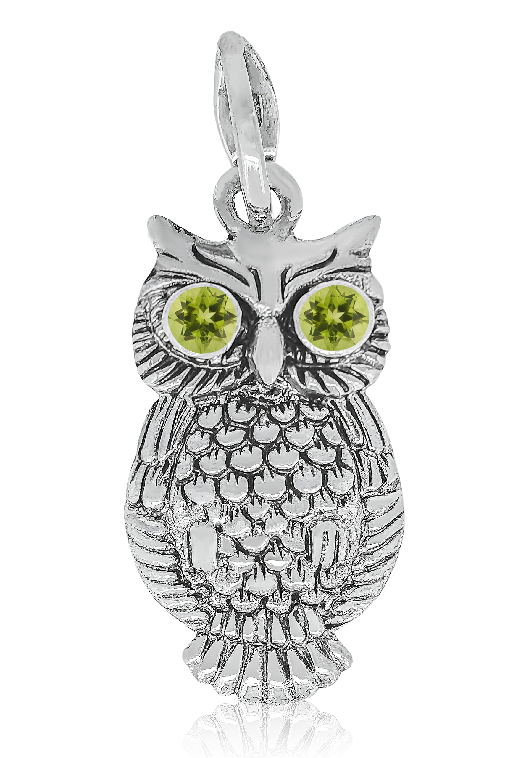 S J .925 Sterling Silver Owl Pendant with Genuine Amethyst, Blue Topaz, Garnet,Green Quartz or Peridot and .70 Platinum Plating…