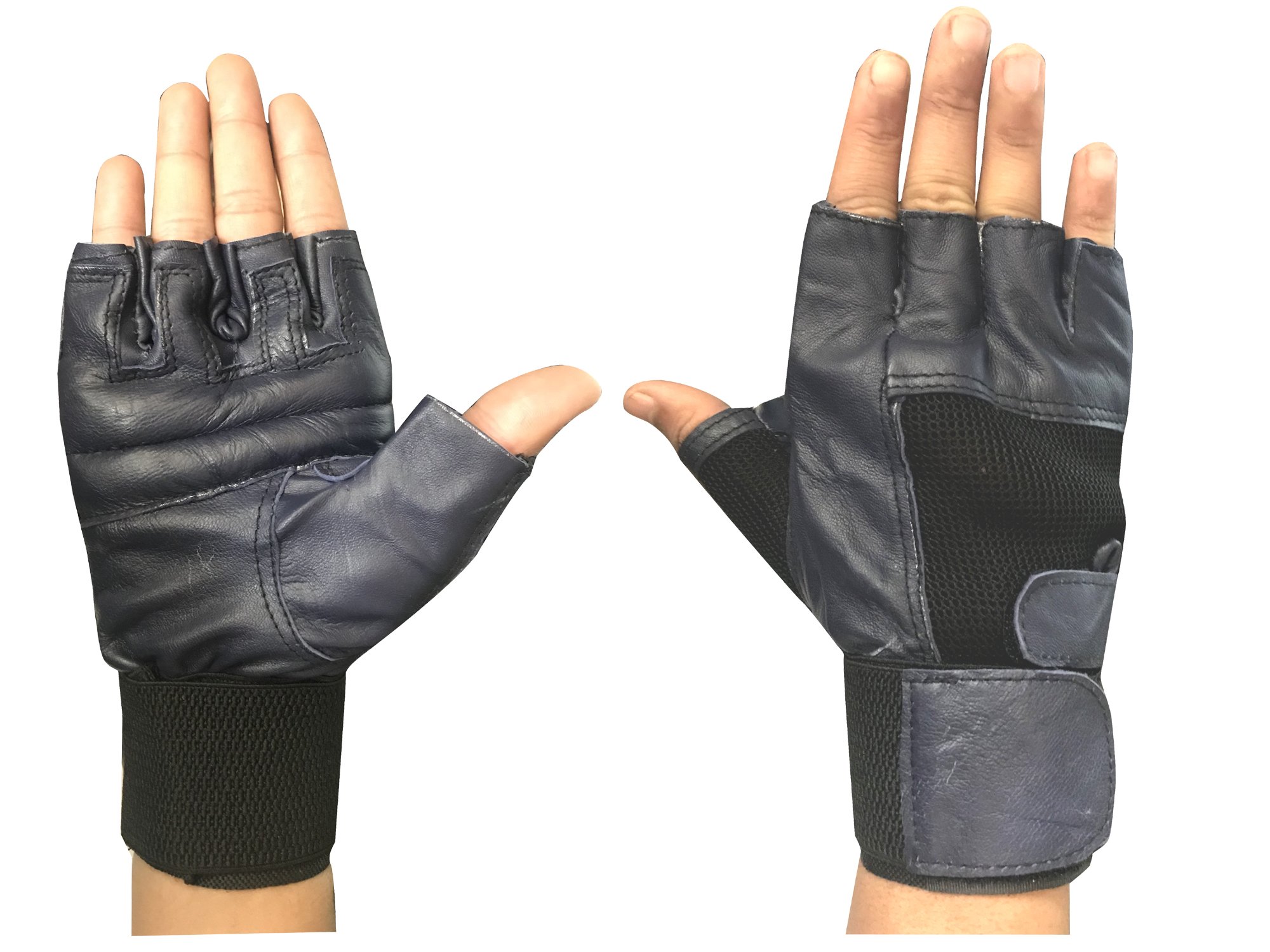 CP Bigbasket Genuine Leather Netted Gym & Fitness Gloves with Wrist Support (Navy Blue)-image-23