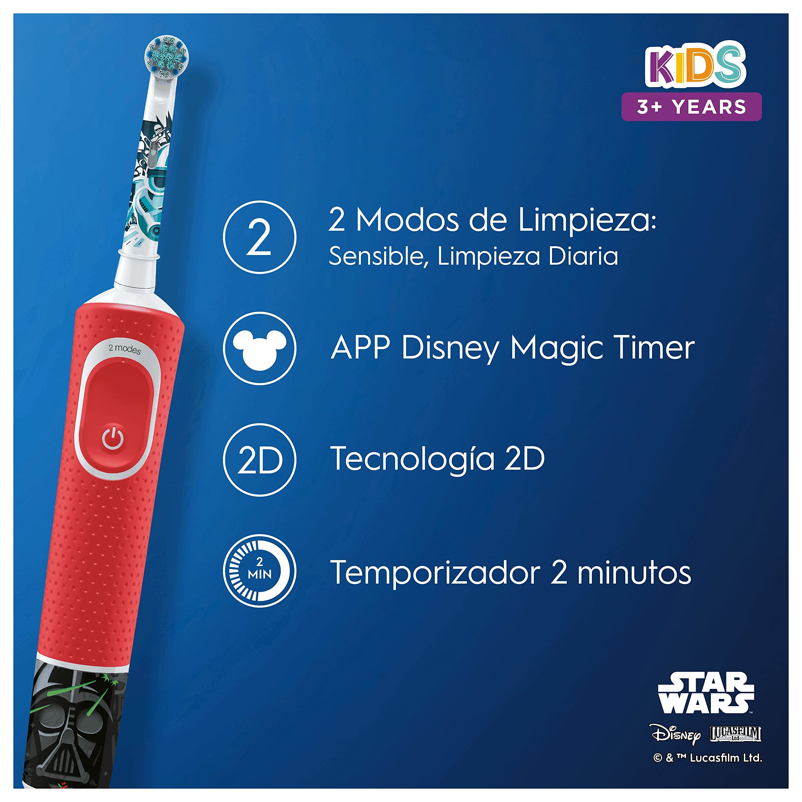 Oral-B Junior Cepillo Eléctrico, 1 Mango De Star Wars, 2 Cabezales, Diseñado Por Braun, Apto Para Niños Mayores De 6 años