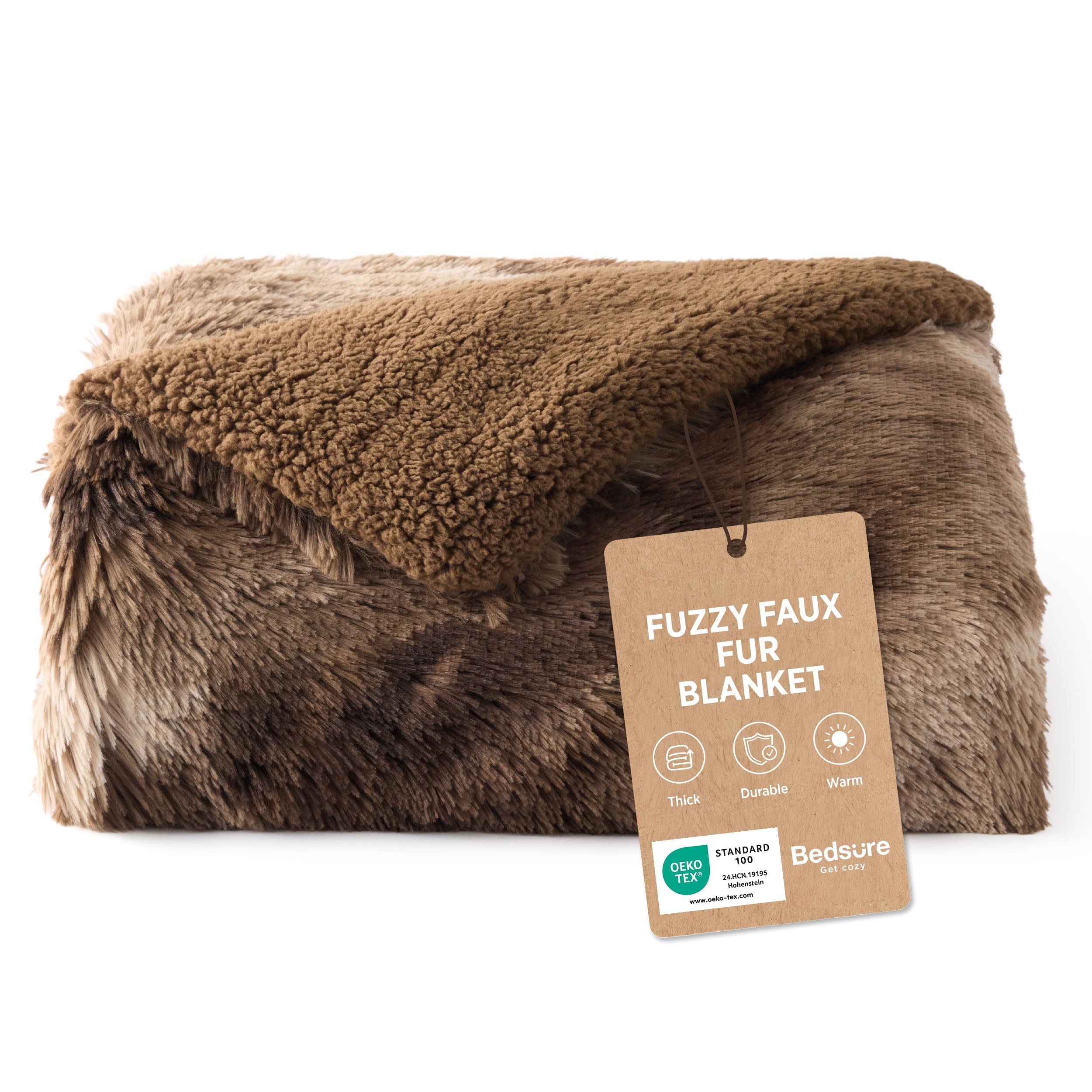 Bedsure Fluffy Sherpa Fleece Blanket - Faux Fur, Tie Dye Brown, 150x200 cm