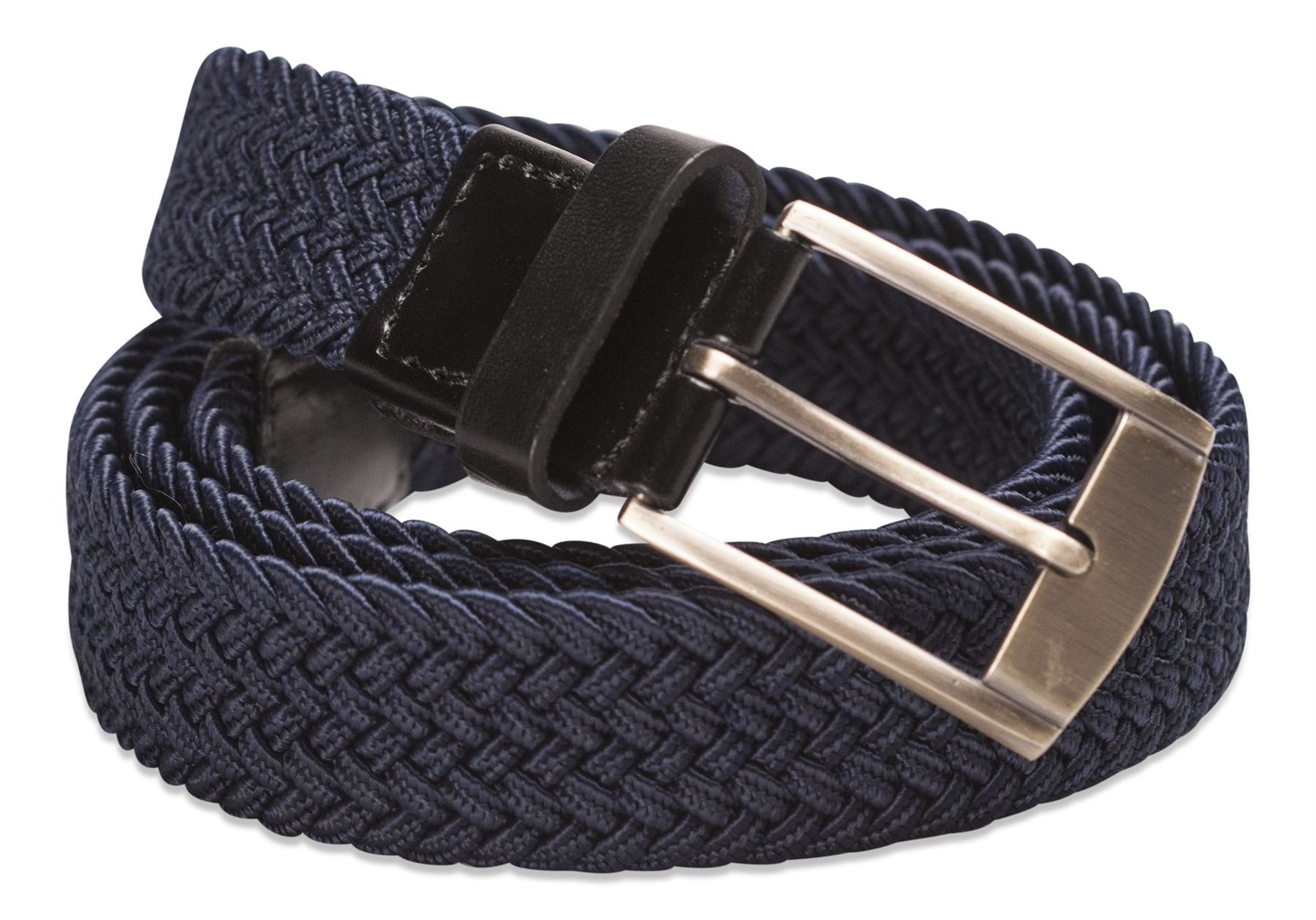 Hawkdale Stretchy Weaved Belt - 1.25" Width, No-Hole Prong Buckle, Leather Keeper, Black, Size X-Large (40"-44")
