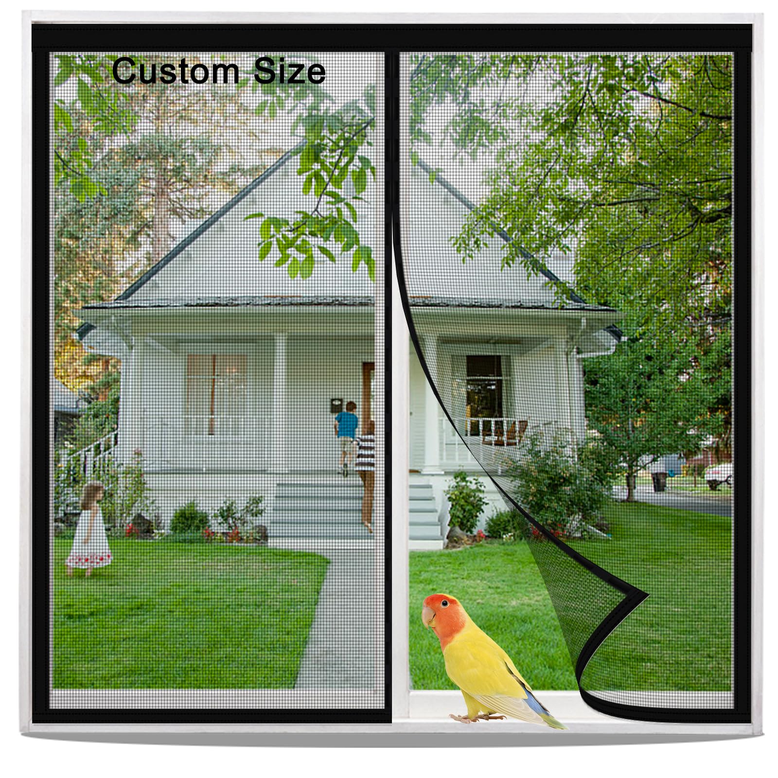 Custom Size Magnetic Window Fly Screen, Made to Measure for Your Window Frame – Anti-Mosquito Insect Fly Screen Self-Adhesive Netting, Safety Net for Balcony Window, Tear-Proof Isolation Net