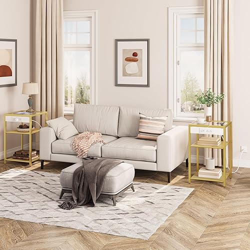 Miniatura 4 de HOOBRO Juego de 2 mesas auxiliares con estación de carga, mesas auxiliares con puertos USB y tomas de corriente, mesitas de noche delgadas de 3