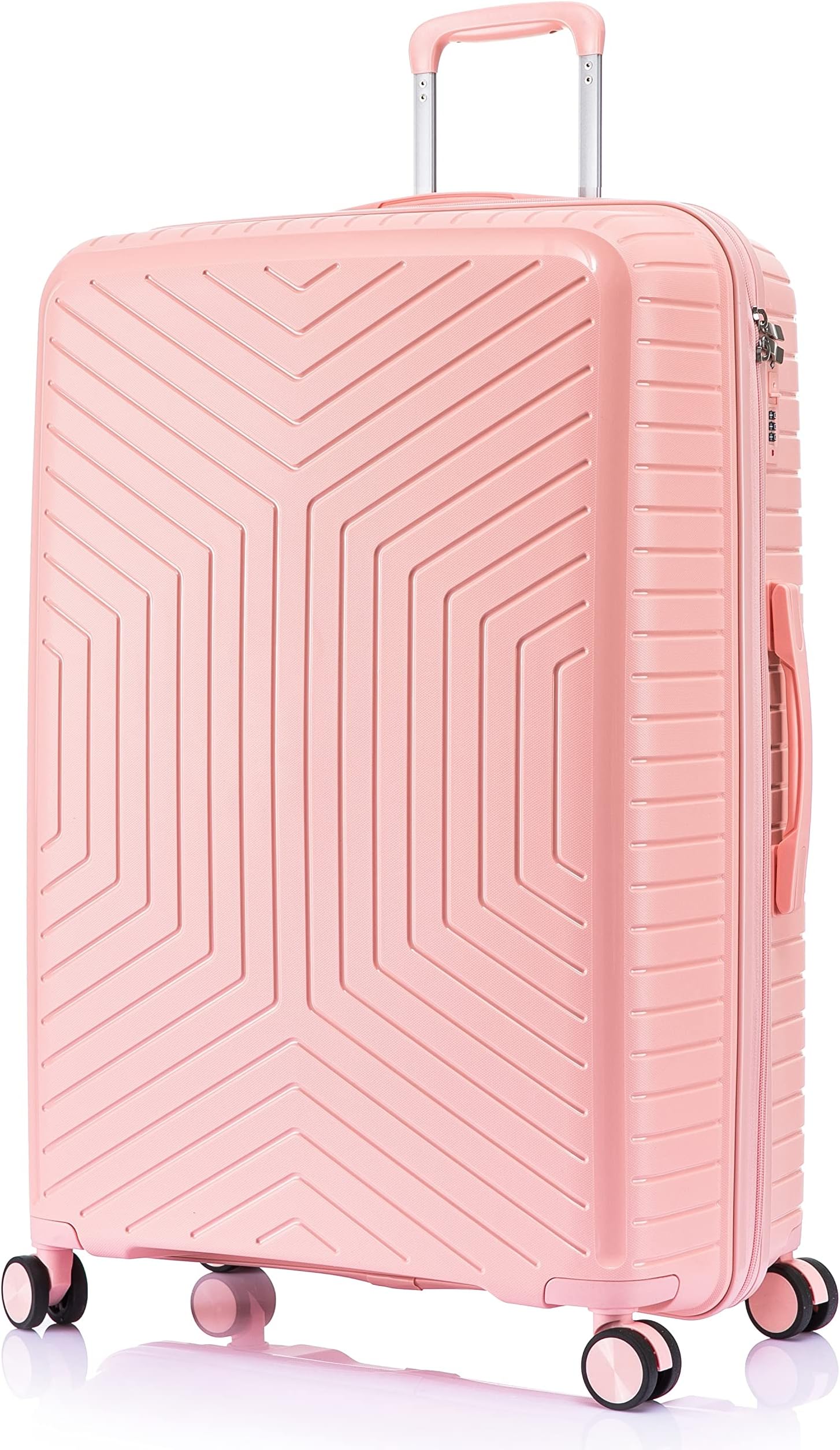 28" Large Hard Shell Polypropylene PP Suitcase 4 Wheel Spinner Luggage PP20 Light Pink