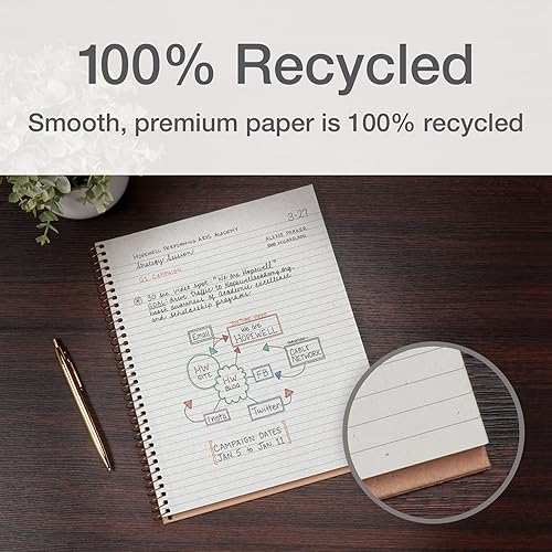 Miniatura 3 de Oxford Cuadernos en espiral, paquete de 2, 100% reciclados, cuadernos de papel kraft, dorados, con rayas universitarias, 80 hojas/160 páginas,