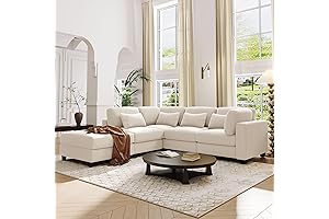 Merax 5-Piece L-Shaped Sectional Modular Sofa with Ottomans and Pillows