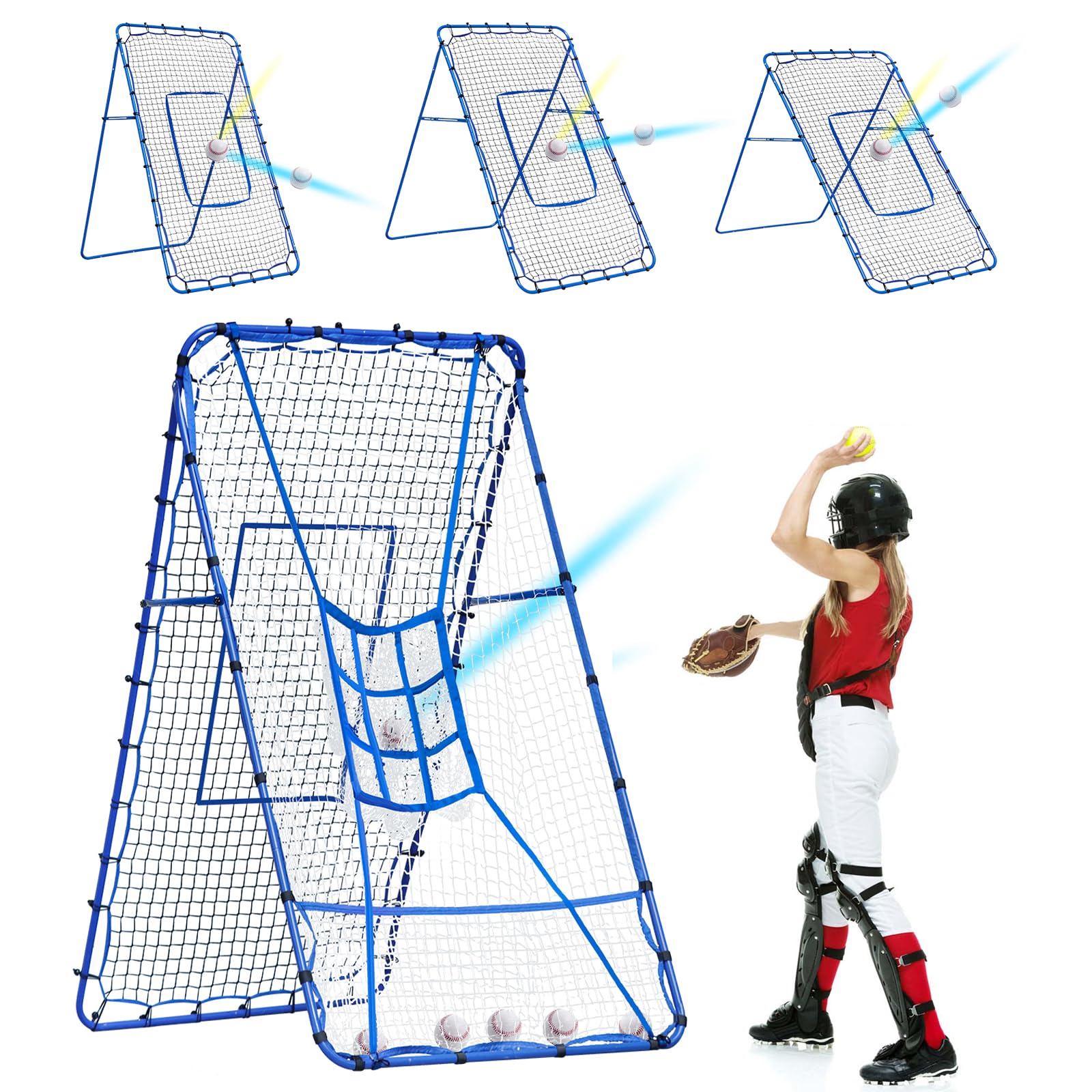Volleyball Baseball Rebounder Net, Softball Rebounder Pitchback Net Quick Adjustments, Quick Adjustments Lacrosse Bounce Back Practice Equipment, Ideal for Outdoor Indoor and Backyard Training