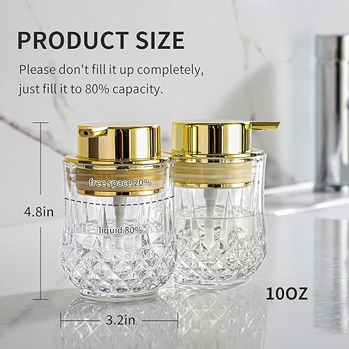 Miniatura 4 de Juego de 2 dispensadores de jabón de vidrio Glod para baño, dispensador de jabón líquido para manos, moderno dispensador de jabón para el hogar para