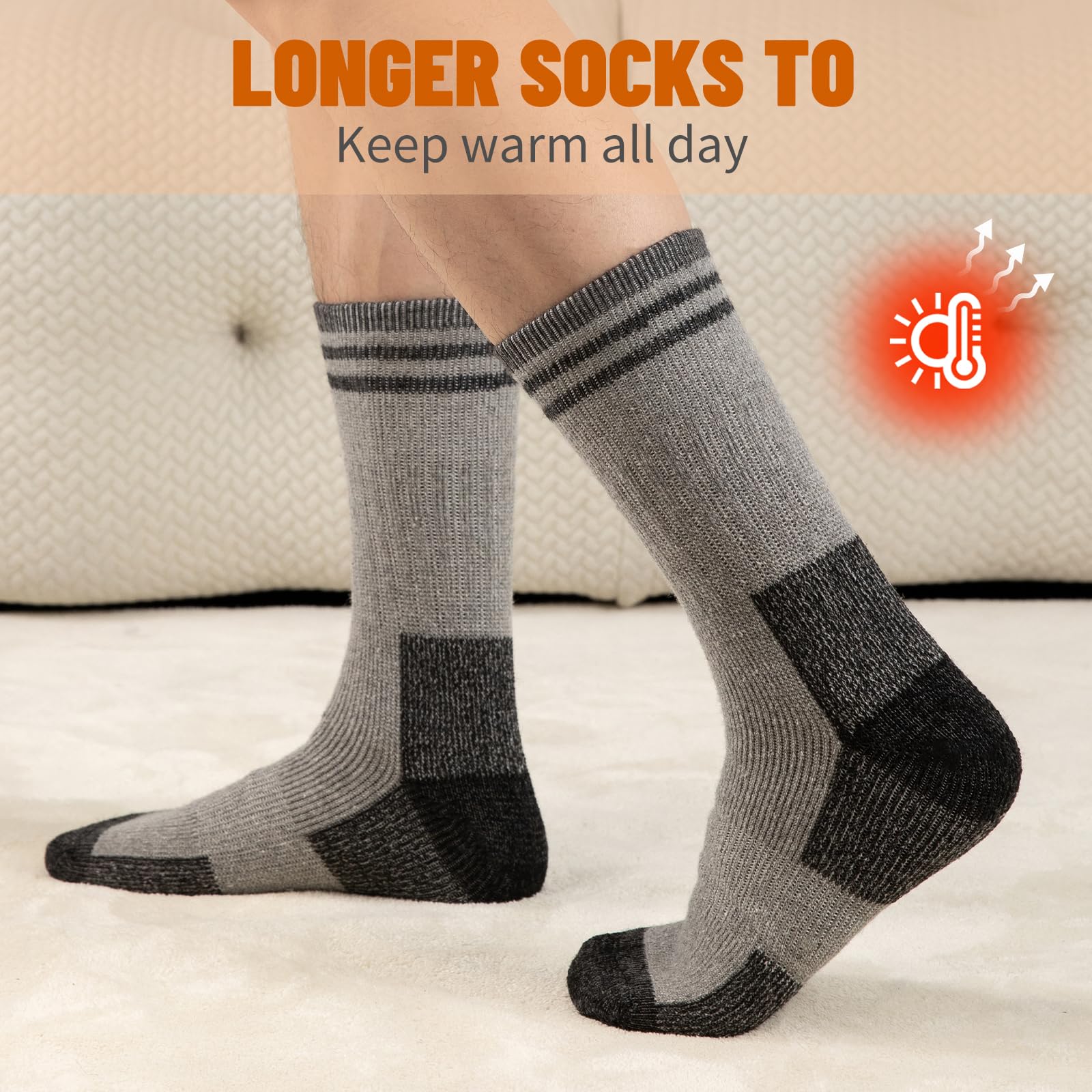 COOVAN Calcetines de lana merino para hombre, térmicos, cálidos, para invierno, suaves, acogedores, para clima frío, trabajo, senderismo, 5 pares