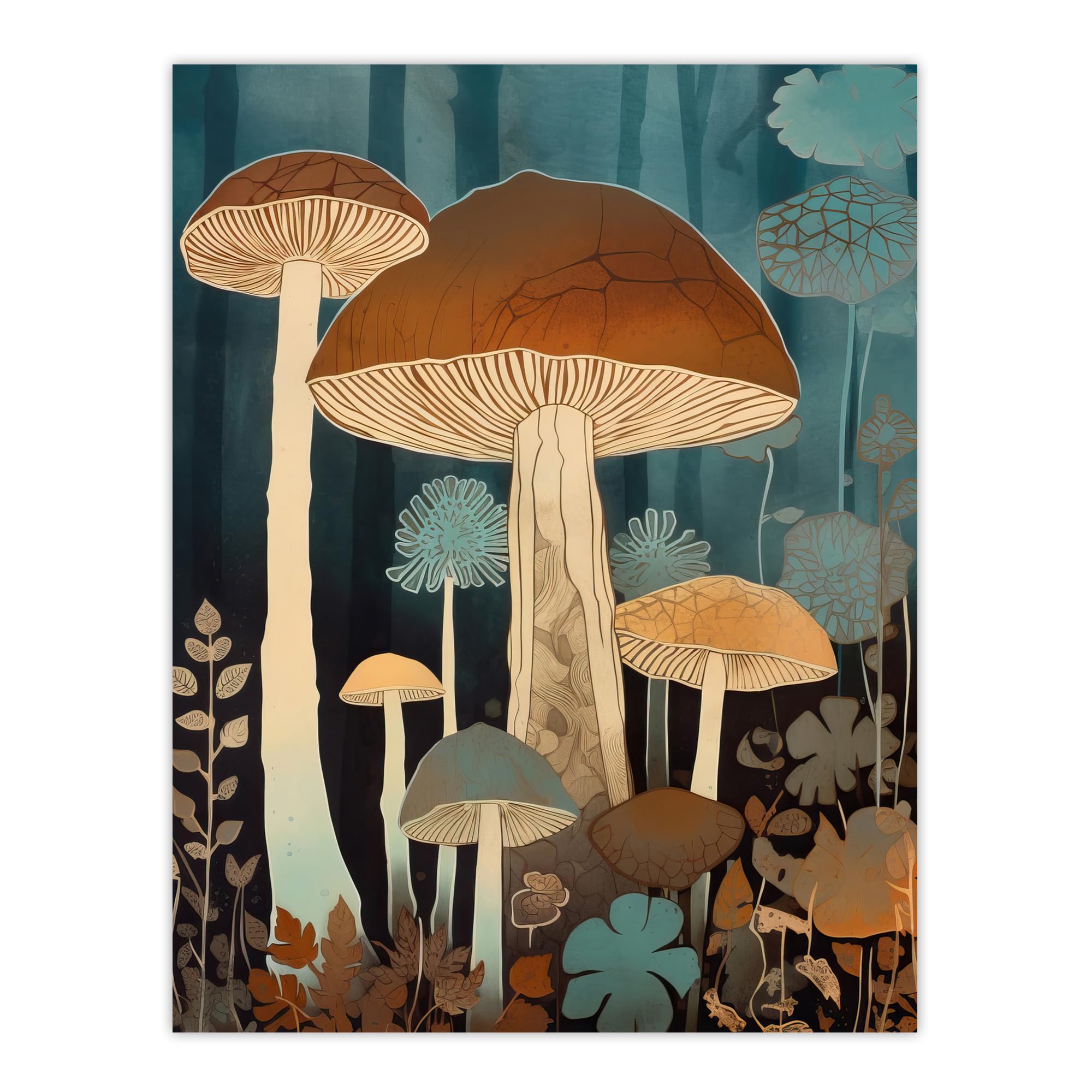 Artery8 Unframed 18X24" Cep Mushroom Earthy Aesthetic Modern Blue Brown Large Wall Art Poster Print Thick Paper 18X24 Inch