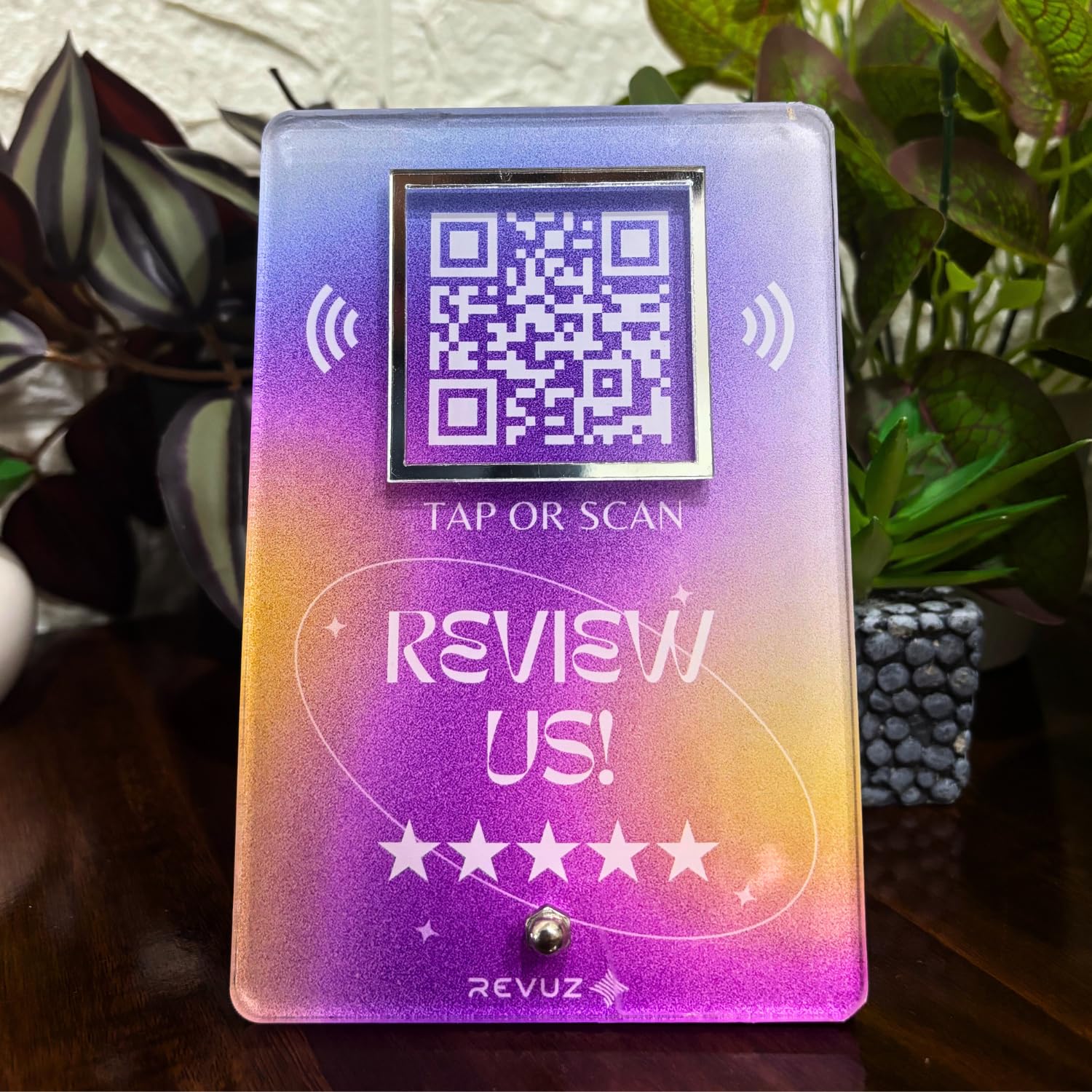 REVUZ Luxe Online Review Stand | Premium Acrylic Standee for Easy Online Review | NFC Tap/QR Code Scan (M10)