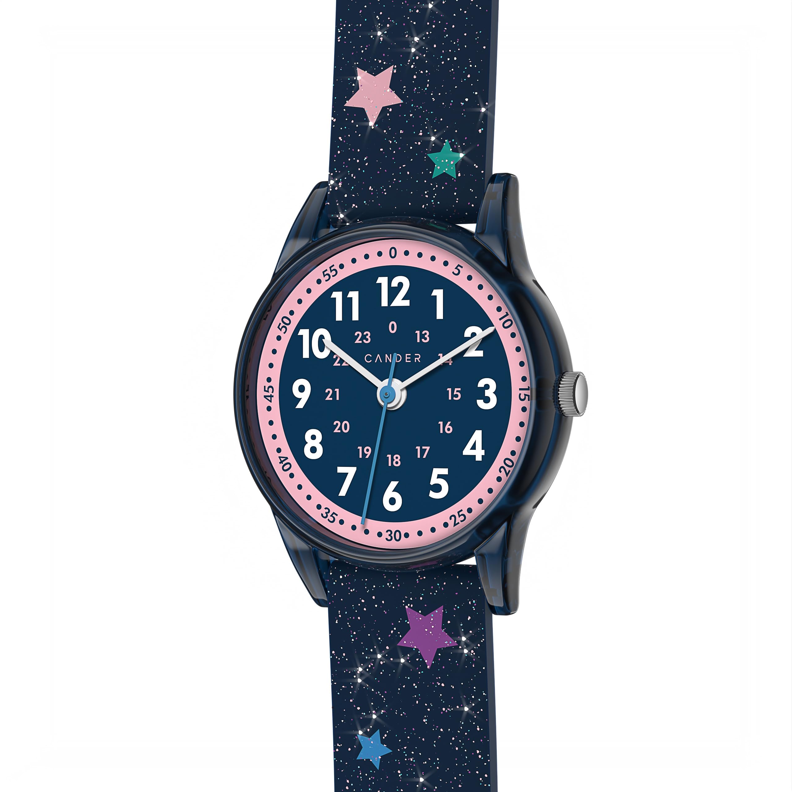 Cander Berlin MNA 4030 Q - Reloj de pulsera infantil para niña, resistente al agua, 3 ATM, reloj de aprendizaje analógico, brillante, con estrellas, repuesto para niños