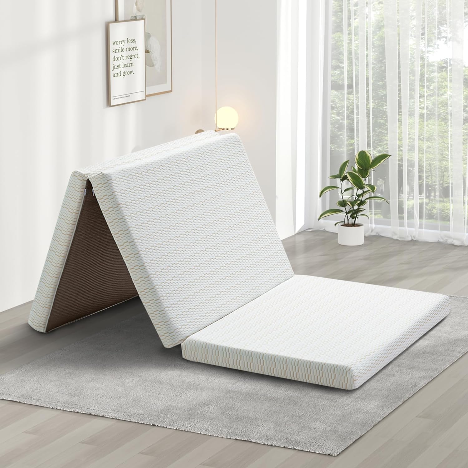 Cesgyfut Queen Memory Foam Trifold Mattress, 4in Foldable