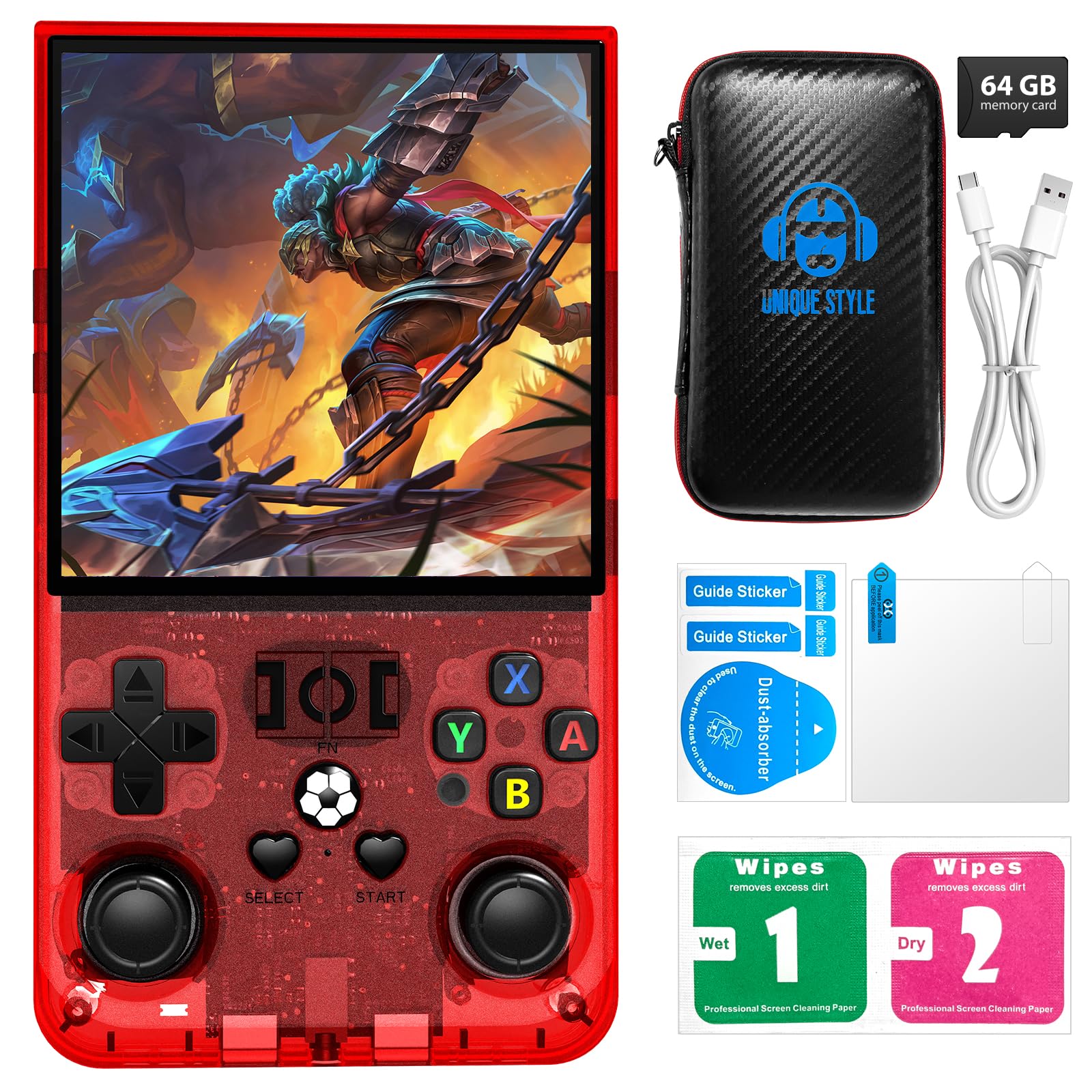 R36MAX Retro Handheld Game Console, Retro Gaming Console 4.0-inch IPS HD Screen, Video Game Consoles with Open Source Linux System & 4000mAh Battery (Red 64GB)