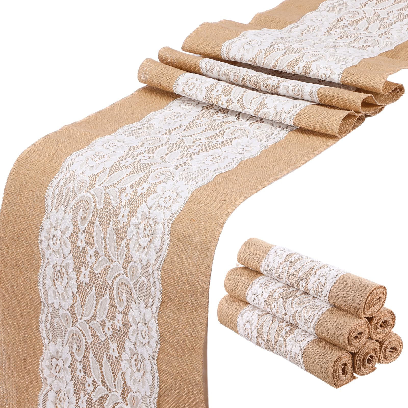 Lot de 6 chemins de table rustiques en toile de jute naturelle pour table de style rustique et rustique pour fête d'anniversaire, Thanksgiving, mariage, Noël, décoration de tables de cuisine, 30,5 x