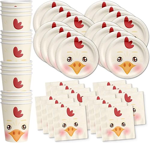 Juego de suministros de fiesta de cumpleaños de pollo, platos, servilletas, tazas, kit de vajilla para 16