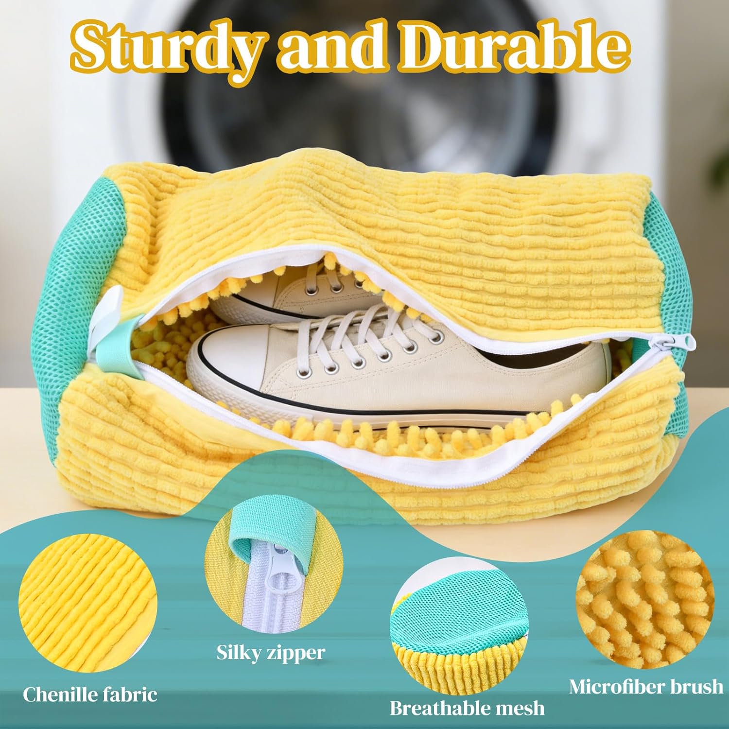 Sneaker Washing Machine Bag, 2Pack Reusable Laundry Shoe Bags for Washer & Dryer, Shoe Washing Bags for Cleaning Shoes & Sports Gear, Includes Zipper Design(Yellow） - Image 3