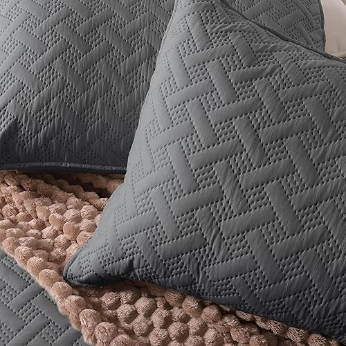 Miniatura 4 de Exclusivo Mezcla - Juego de edredón suave de tamaño King de 3 piezas, colchas ligeras grises, juego de ropa de cama para todas las estaciones,