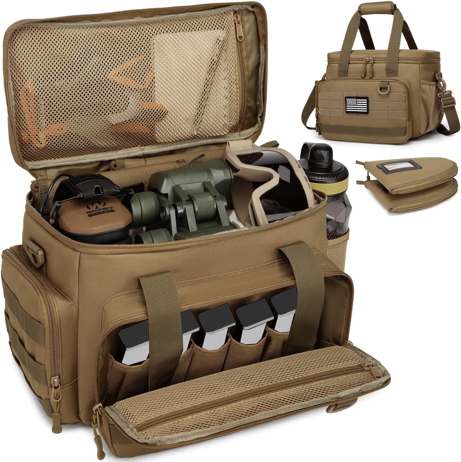 BISKLNDN Tactical Gun Range Bag with 2 Pistol Cases，Pistol Shooting Range Bag with 6X Magazine Slots and Extra Pockets for Ammo and Essentials