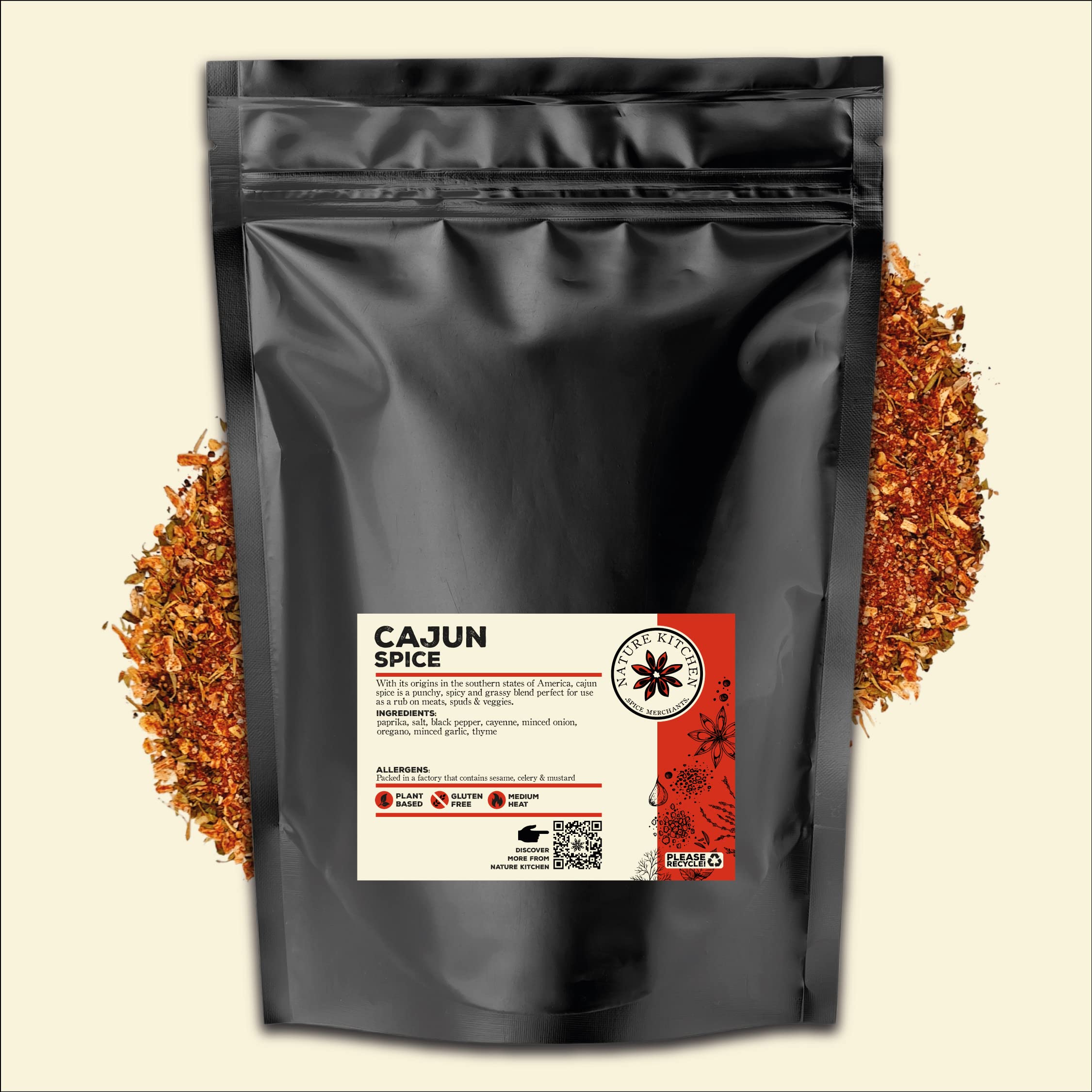 Nature Kitchen Cajun Seasoning 500g (Hot) - Premium Louisiana Spice Blend with Paprika & Cayenne, Gluten Free & Vegan for Chicken, Rice & Marinades