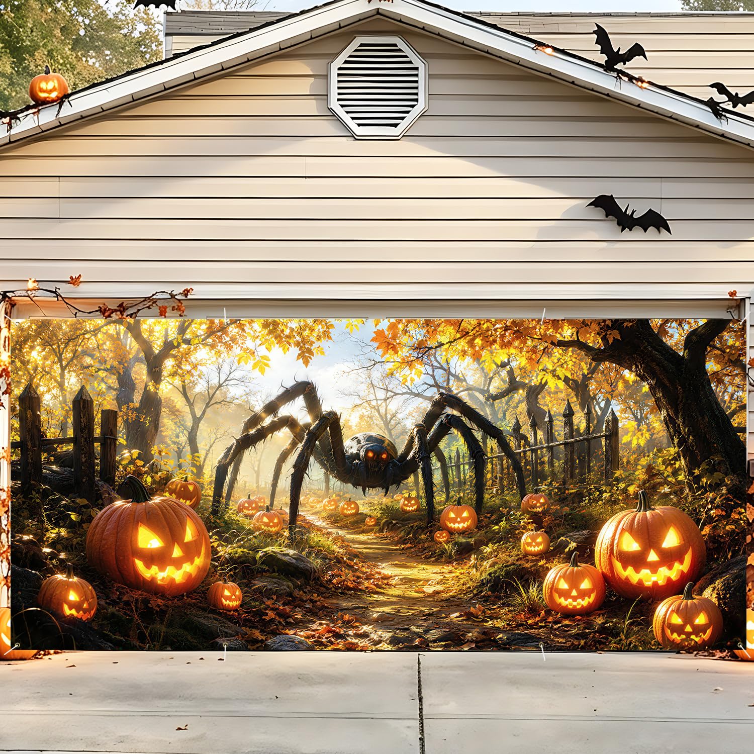 Halloween Garage Door Decorations 6 x 13 ft, Giant Spider Cover