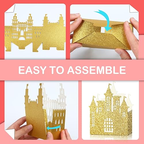 Miniatura 2 de Caja dorada de castillo de princesa de 24 piezas, decoración de fiesta de cumpleaños de princesa, centro de mesa de castillo dorado, suministros de
