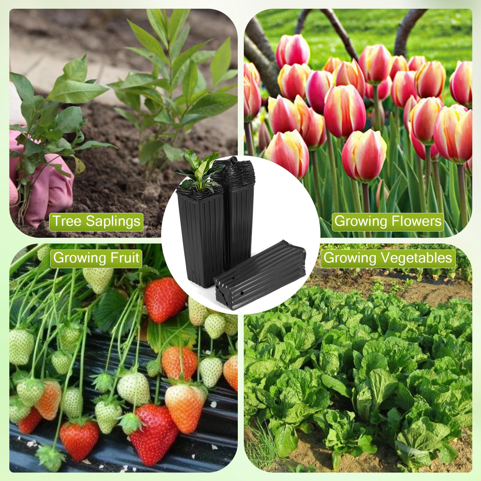 Lot de 50 pots de fleurs en plastique noir de 30,5 cm de profondeur pour plantes avec trous de drainage, conteneurs de démarrage de graines pour intérieur et extérieur