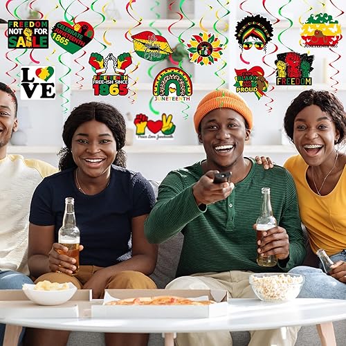 Miniatura 6 de Sabary 48 piezas de decoraciones de Juneteenth 1865 remolinos colgantes para Día de la Libertad 1865 Recuerdo de fiesta de la historia negra Mes