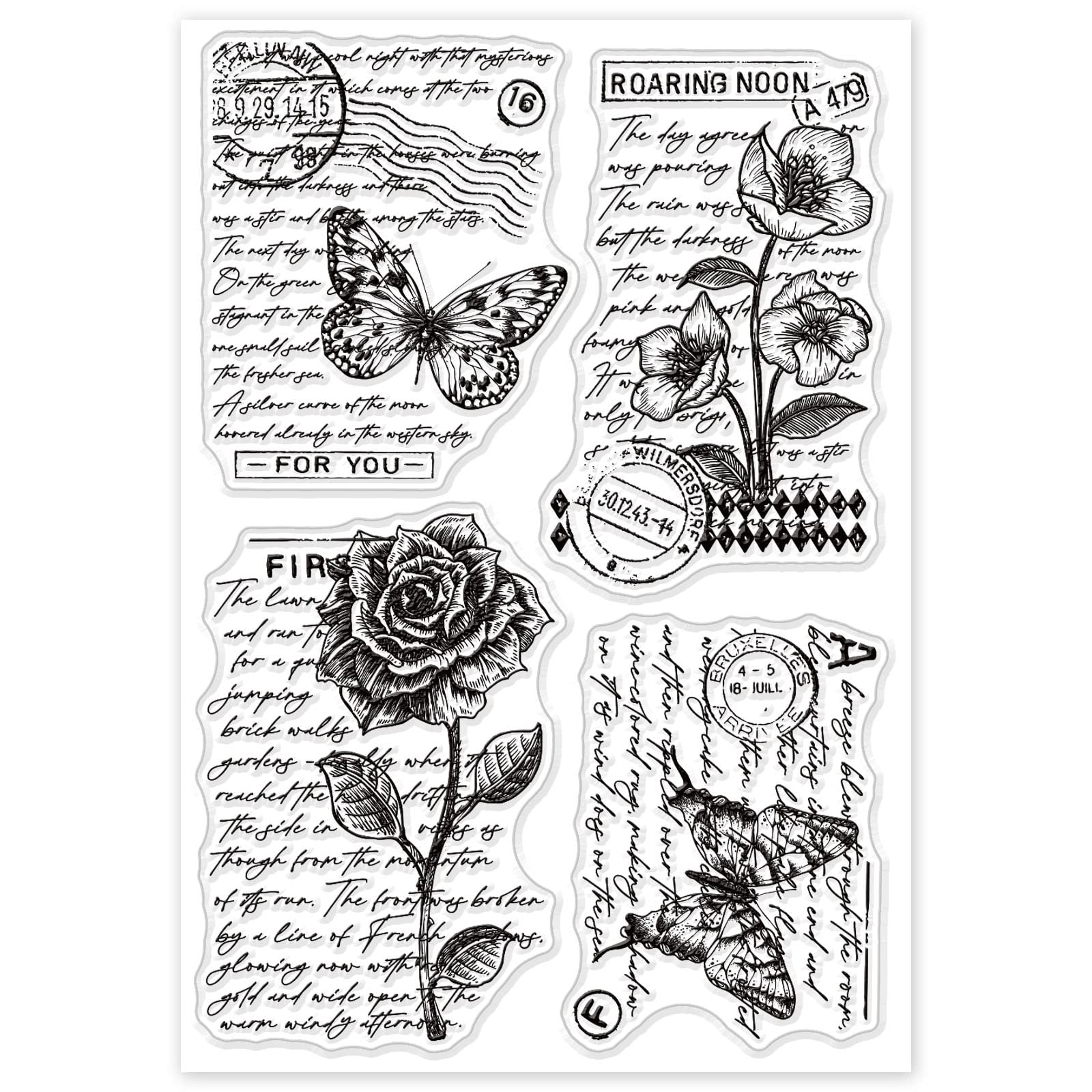 GLOBLELAND Vintage transparent silicone stamps for scrapbooking DIY cards butterflies roses