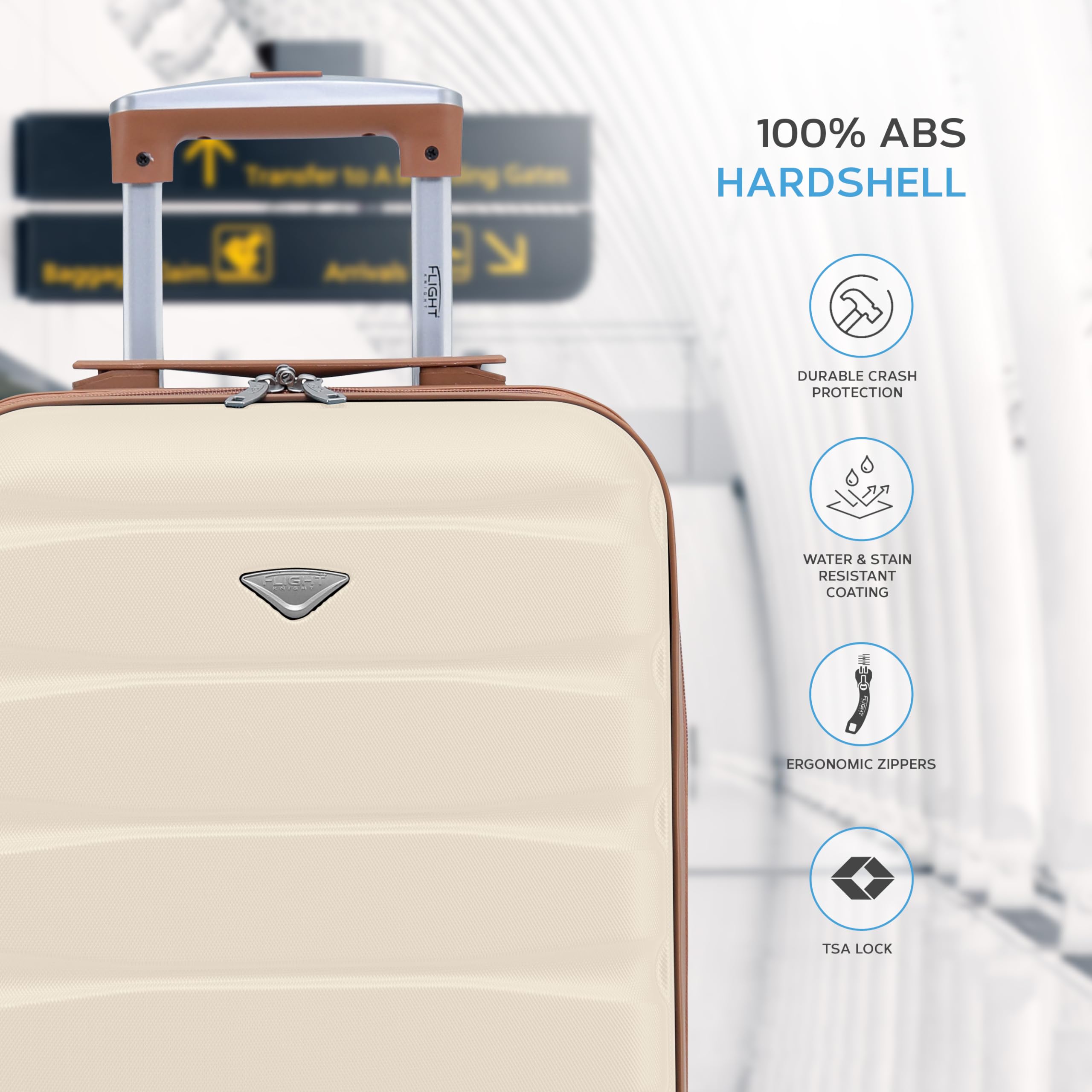 Flight Knight Cabin Suitcase 55x35x20, Lightweight Carry On Bag for Over 100 Airlines- Ryanair, EasyJet, British Airways, Virgin Atlantic - Small Durable Hand Luggage, ABS Hard Shell- TSA Lock