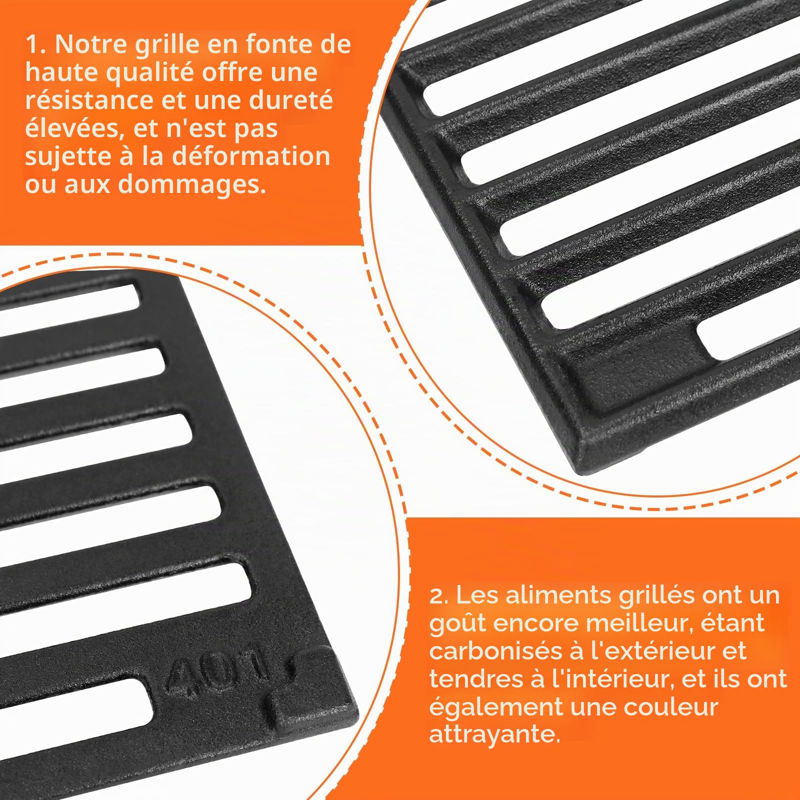 GFTIME Grille de Cuisson en Fonte 45x35cm pour Rösle Videro G4-S, Lot de 2 Grilles Robustes avec Excellente Rétention de Chaleur, Idéal comme Pièces de Rechange