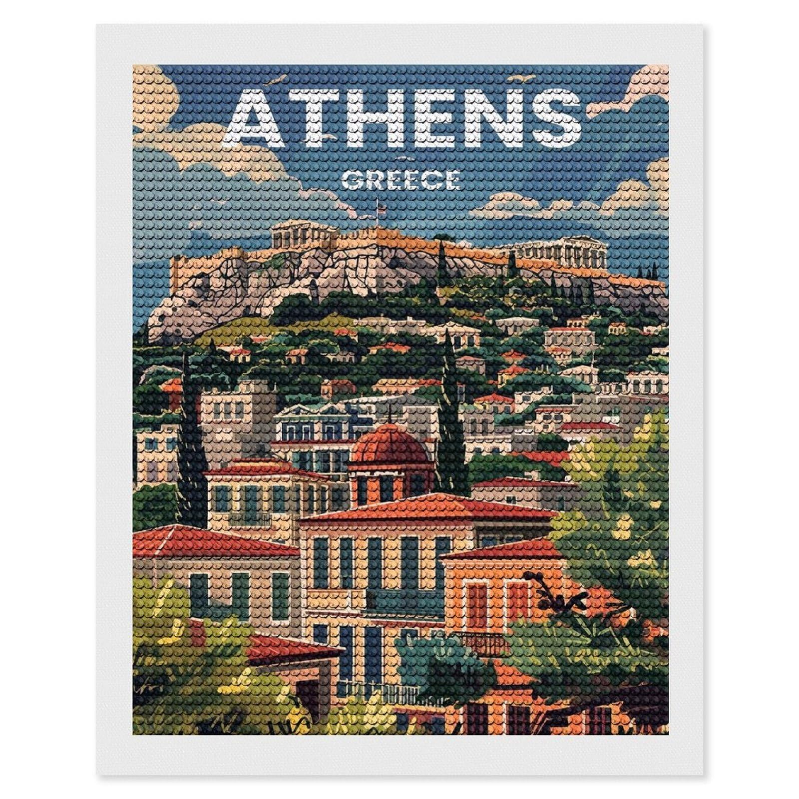 Junmoney Athens(7) Diamond Painting Kit 16"x20", Thoughtful Handmade Gift, for Creative Relaxation, Printed Canvas, Cosy Home Accent