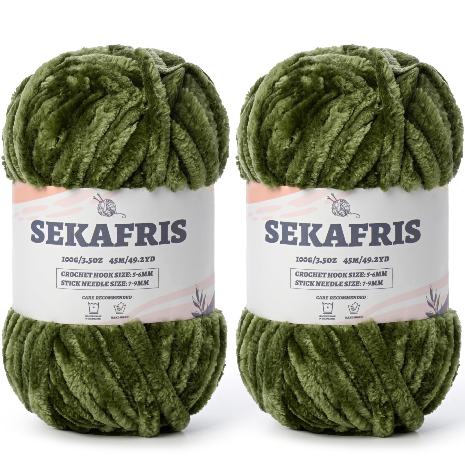 Chenille Velvet Soft Yarn Army Green 2 Pack
