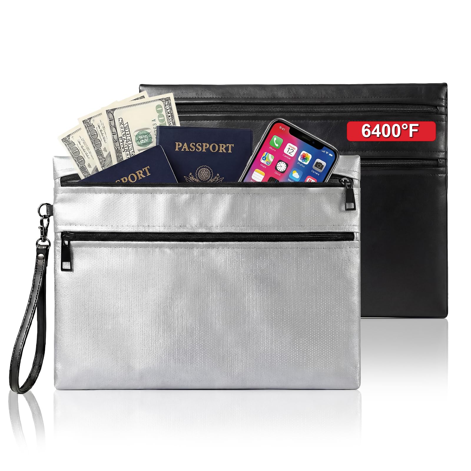 2 Piezas Bolsa Ignífuga, Bolsa Para Documentos Impermeable E Ignífuga(28x19cm,6400℉), 12 Capas Aislantes, Se Puede Utilizar Para Guardar Dinero En Efectivo, Pasaportes Y Objetos De Valor