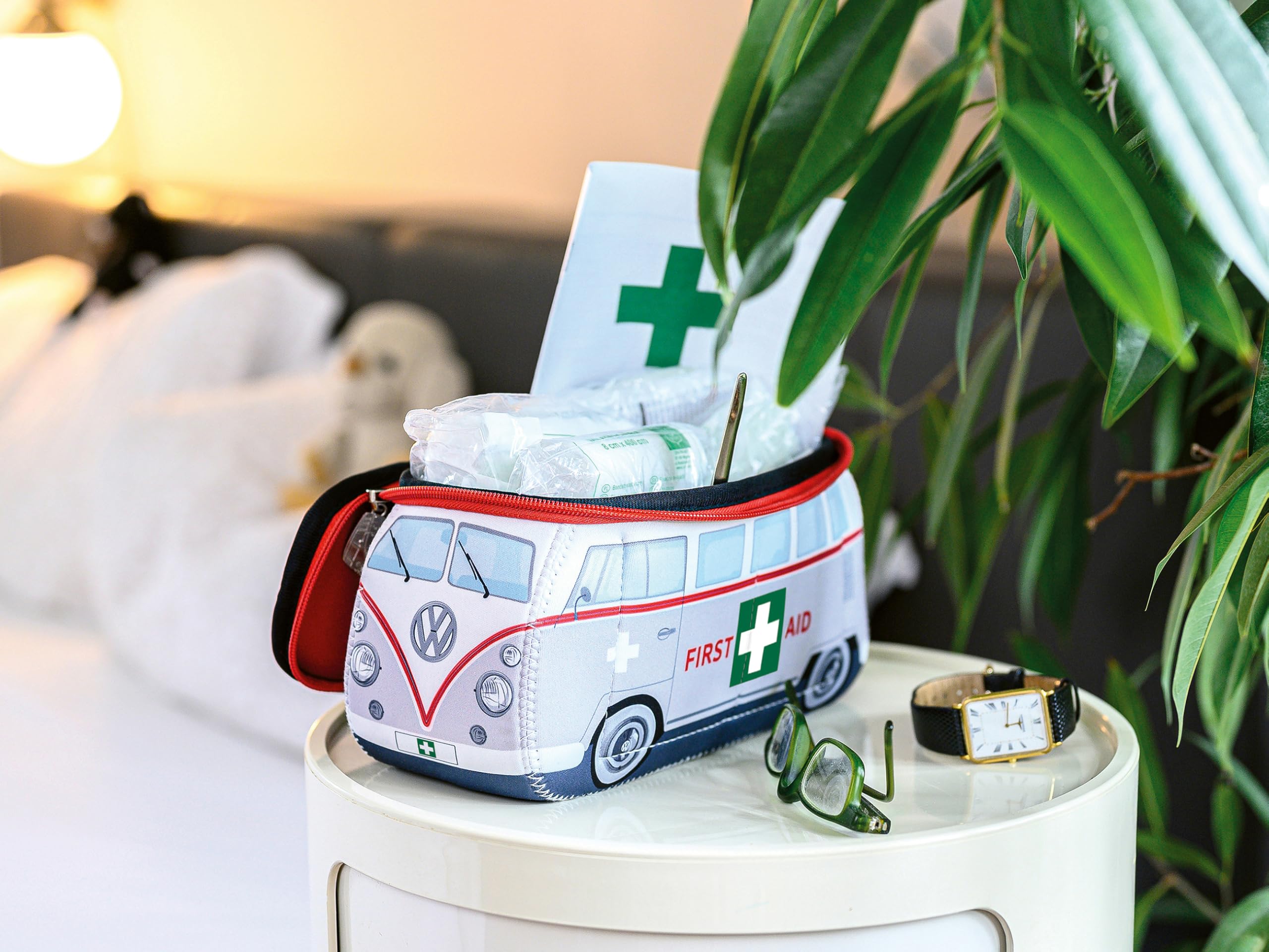 BRISA VW Collection - Estuche universal de neopreno Volkswagen T1 Bulli Bus (Primeros Auxilios/gris/pequeño/incl. botiquín)