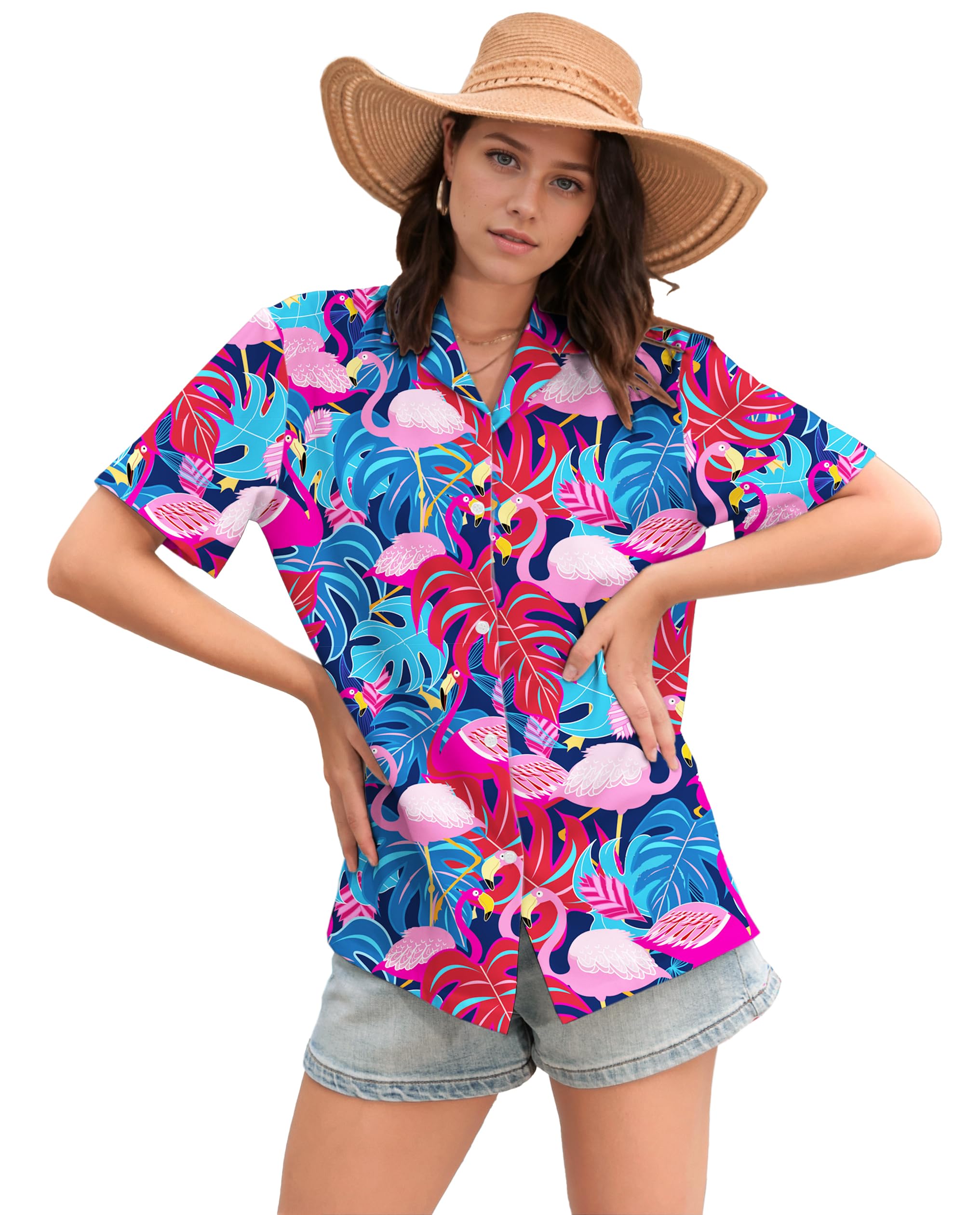 Cromoncent Mommy and Me Matching Hawaiian Outfits Girls &amp; Womens Hawaiian Shirts Tropical Button Down Shirts