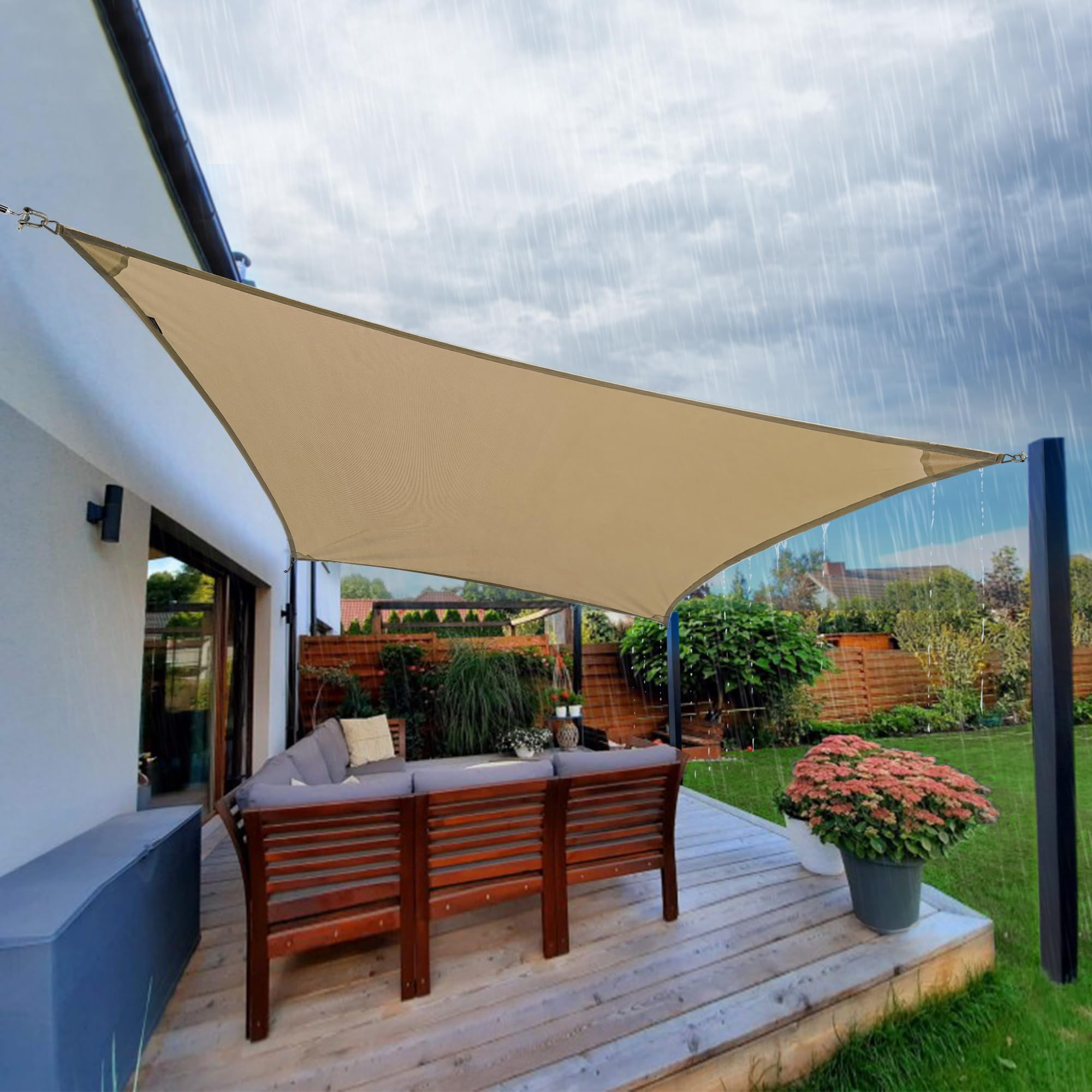 HIPPO Waterproof Shade Sail Affordable & Premium 260 GSM Sun Shade UV Block for Canopy Outdoor Patio Car Parking (Sand-Dune, 9.00FTX10.00FT)