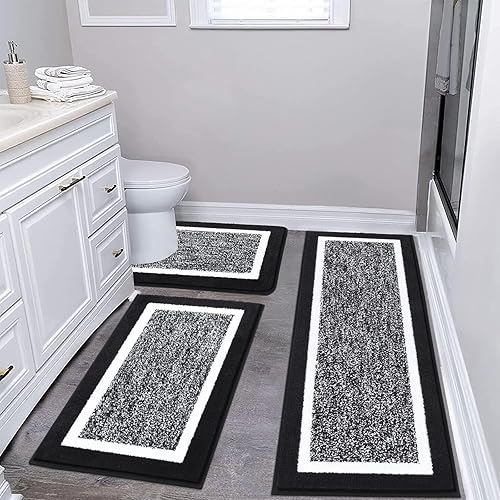 Miniatura 8 de Pauwer Juego de alfombras de baño de 3 piezas con contorno en forma de U, tapete de baño de microfibra absorbente de felpa antideslizante, lavable a