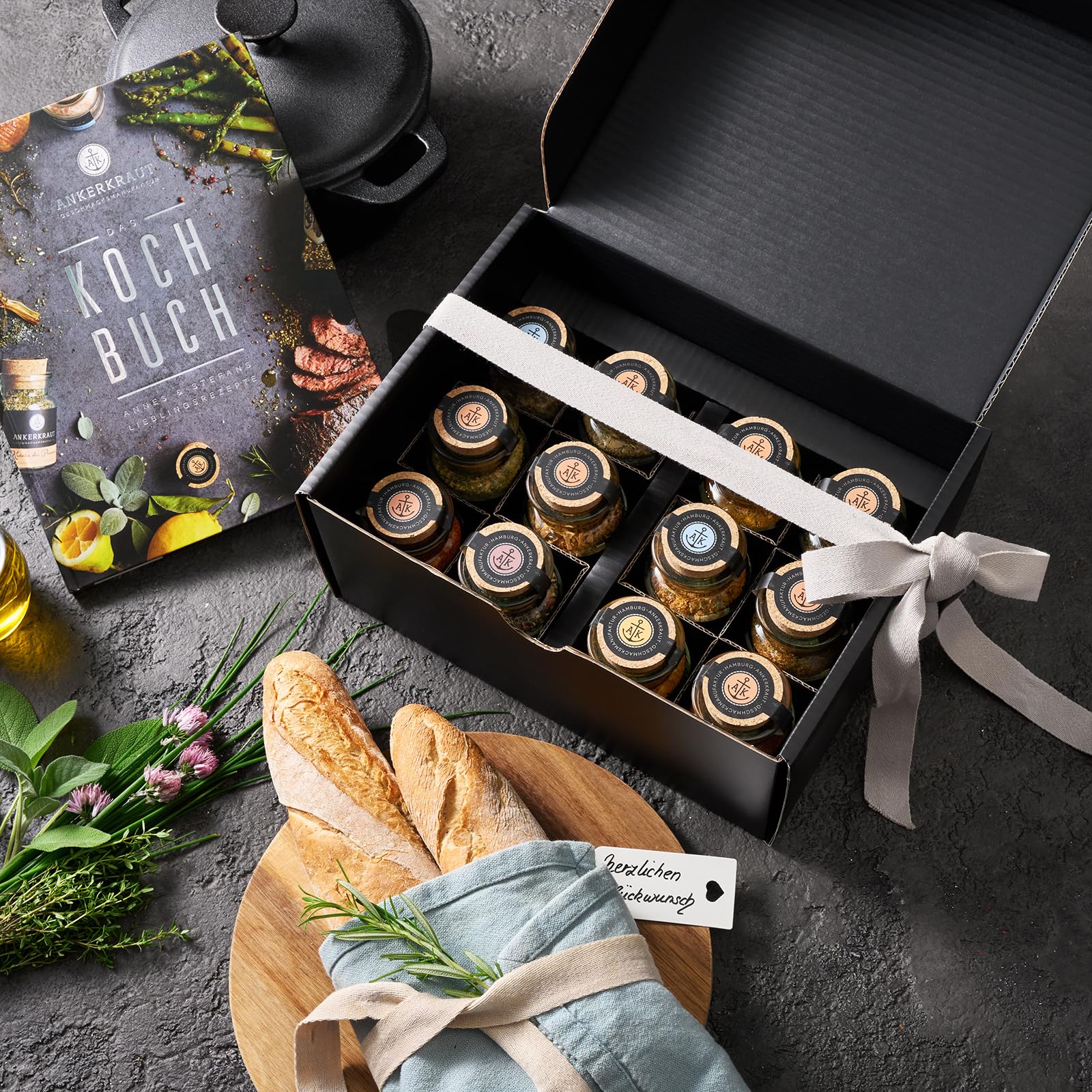 Ankerkraut Kochbuch Set mit 12 Korkengläsern, einfache Rezepten zum Nachkochen für Jedermann, Geschenk-Set