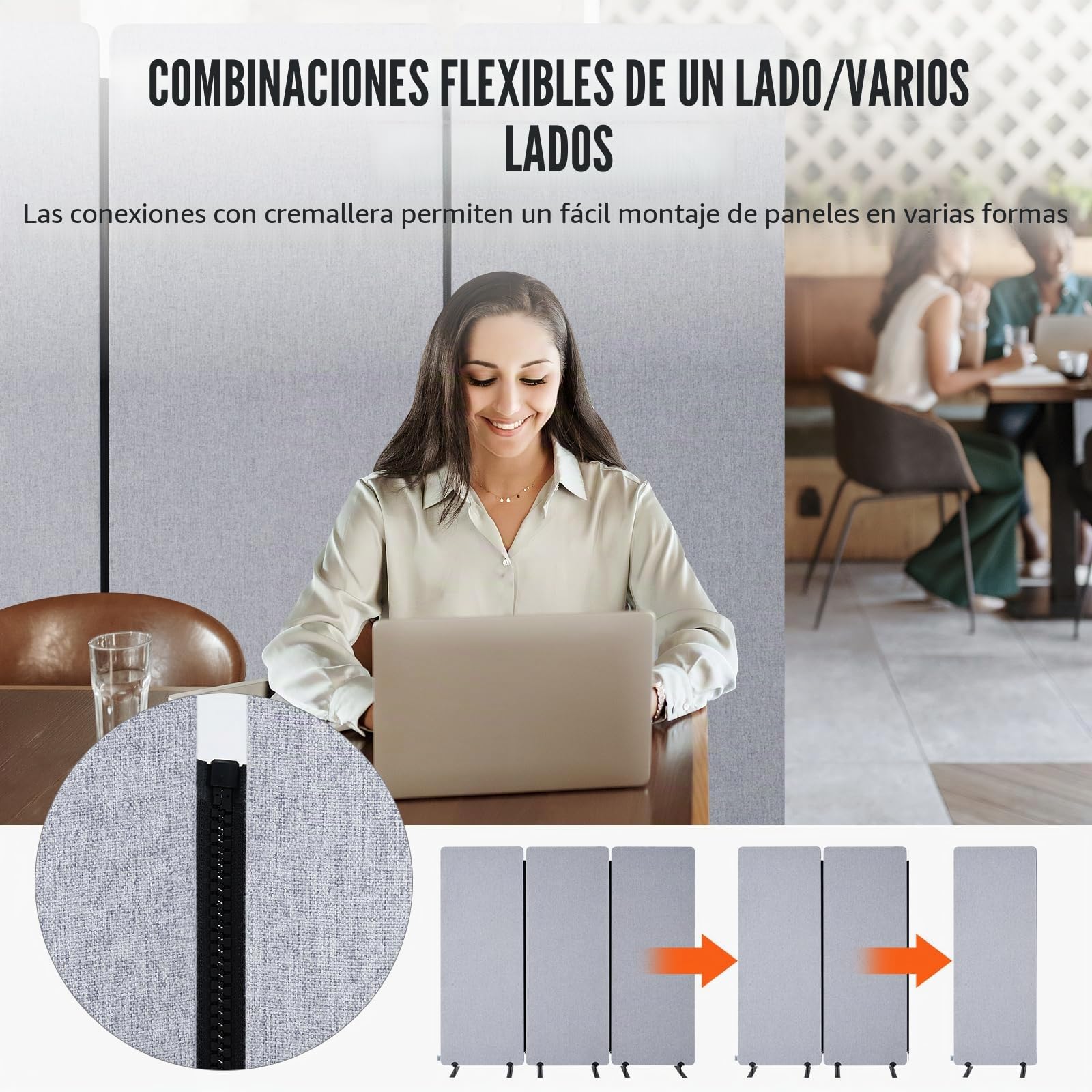 VEVOR Biombo Separador de Ambientes de 1840 x 350 x 1655 mm, Divisor Plegable de 3 Paneles de Poliéster Pet Insonorizado Mamparas Divisorias Independientes de Privacidad para Estudio de Oficina, Gris
