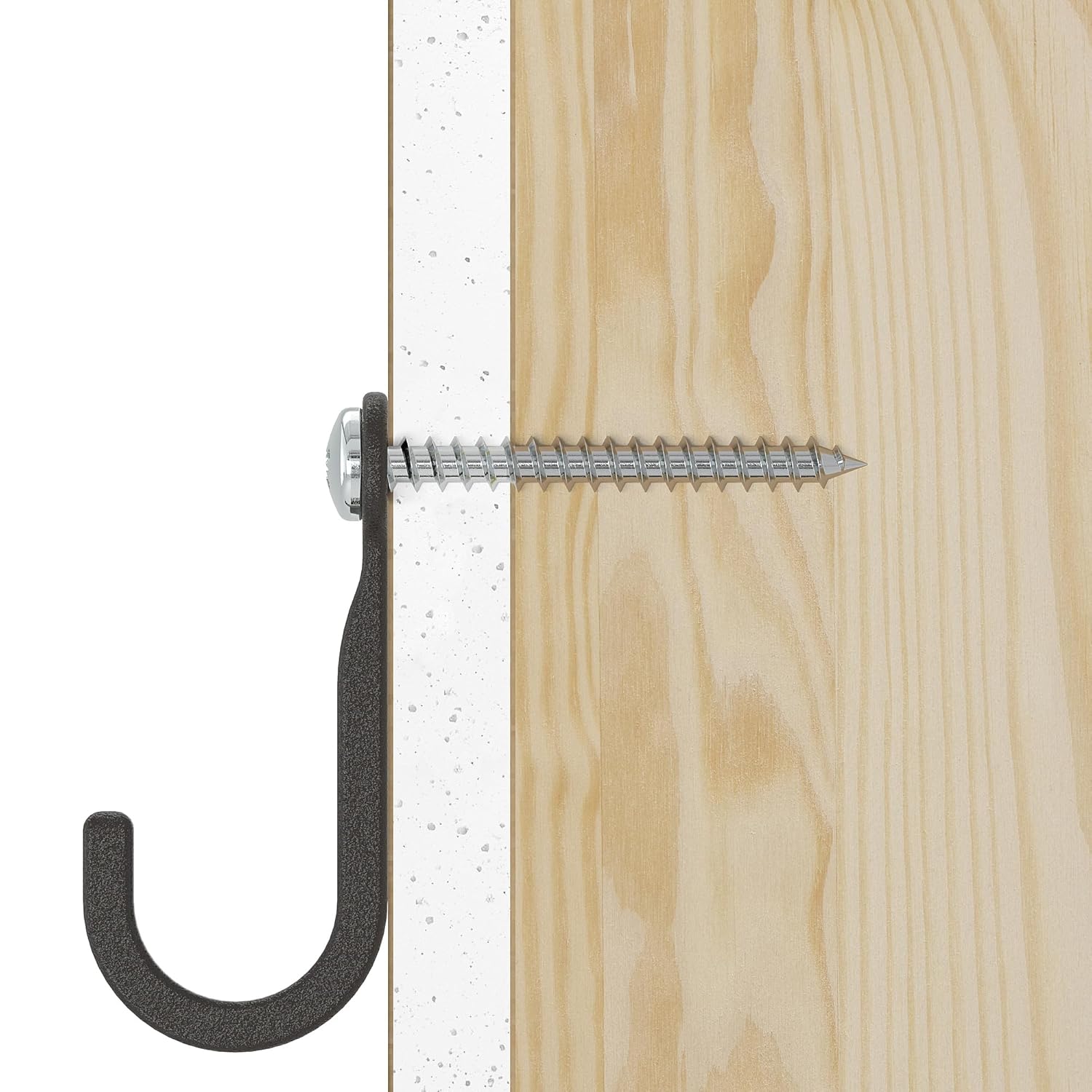 Screw being driven into a wooden surface with a hook