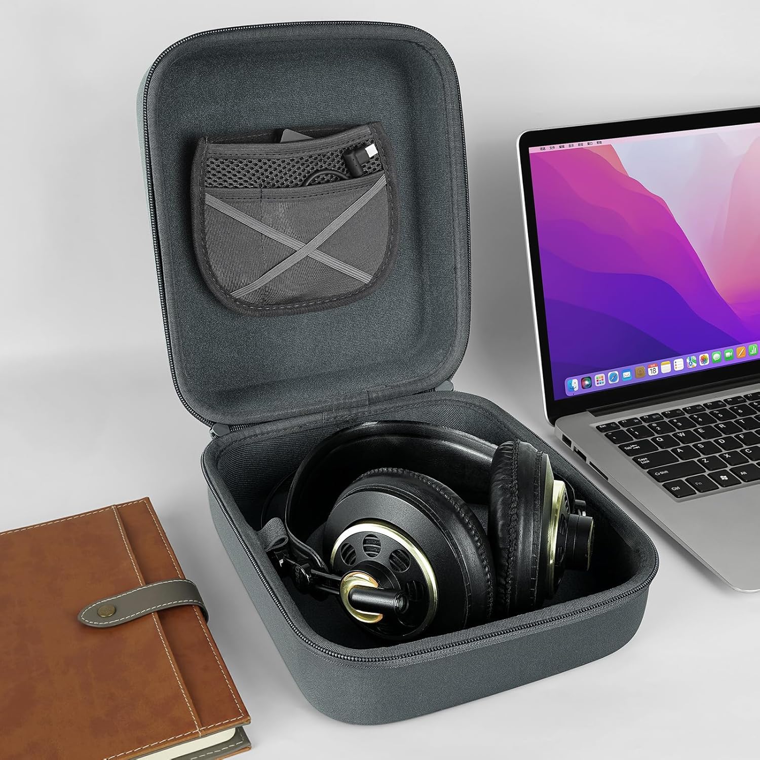 Linkidea Headphone Carrying Case Compatible with AKG K99, K872, Sennheiser HD800, Sony PS4Gold Headphone Case, Replacement Protective Hard Shell Travel Bag with Cable, Charger Storage (Grey) - Image 6