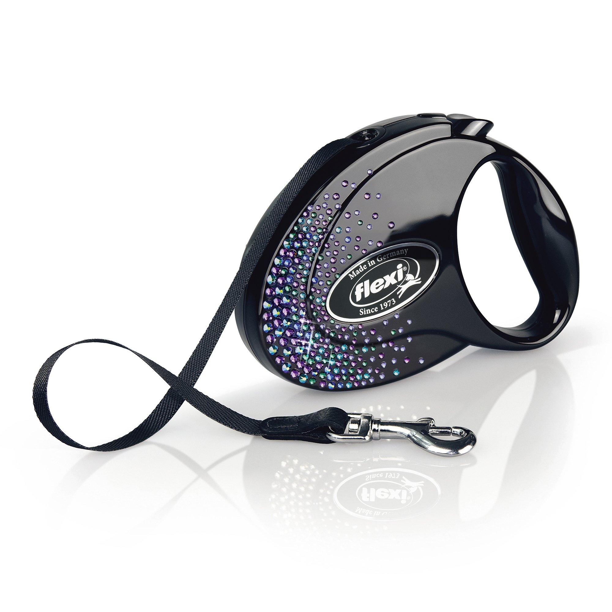 Flexi Glam Splash Mystic Tape Onyx-Black - 5m Retractable Dog Lead with Swarovski Crystals - Medium (Up to 25kg)