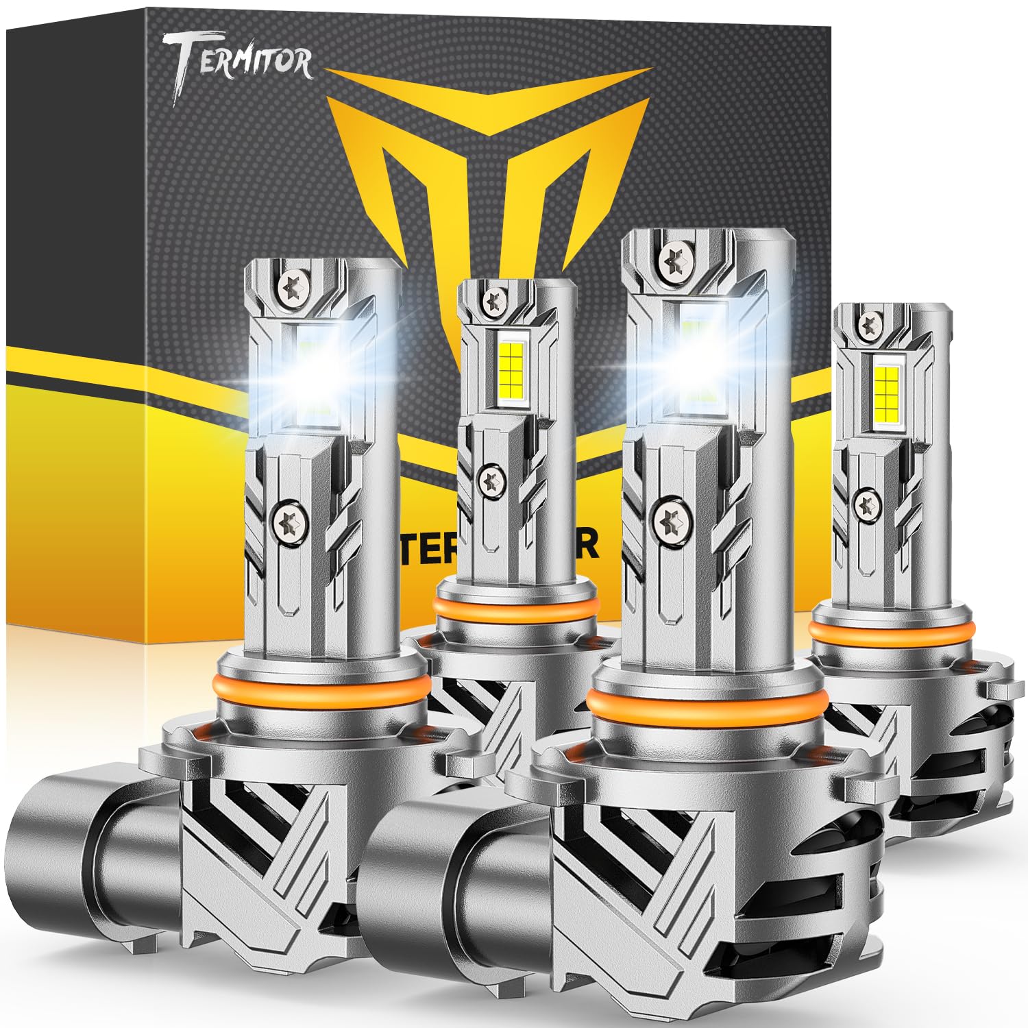 Termitor Upgraded 9005 9006 Light Bulbs Combo 100,000LM 1200% Brighter 6500K White Super Bright, 1:1 Mini Size HB3/HB4 Fog Lights with Cooling Fan, No Adapter Required Plug &amp; Play, Pack of 4.