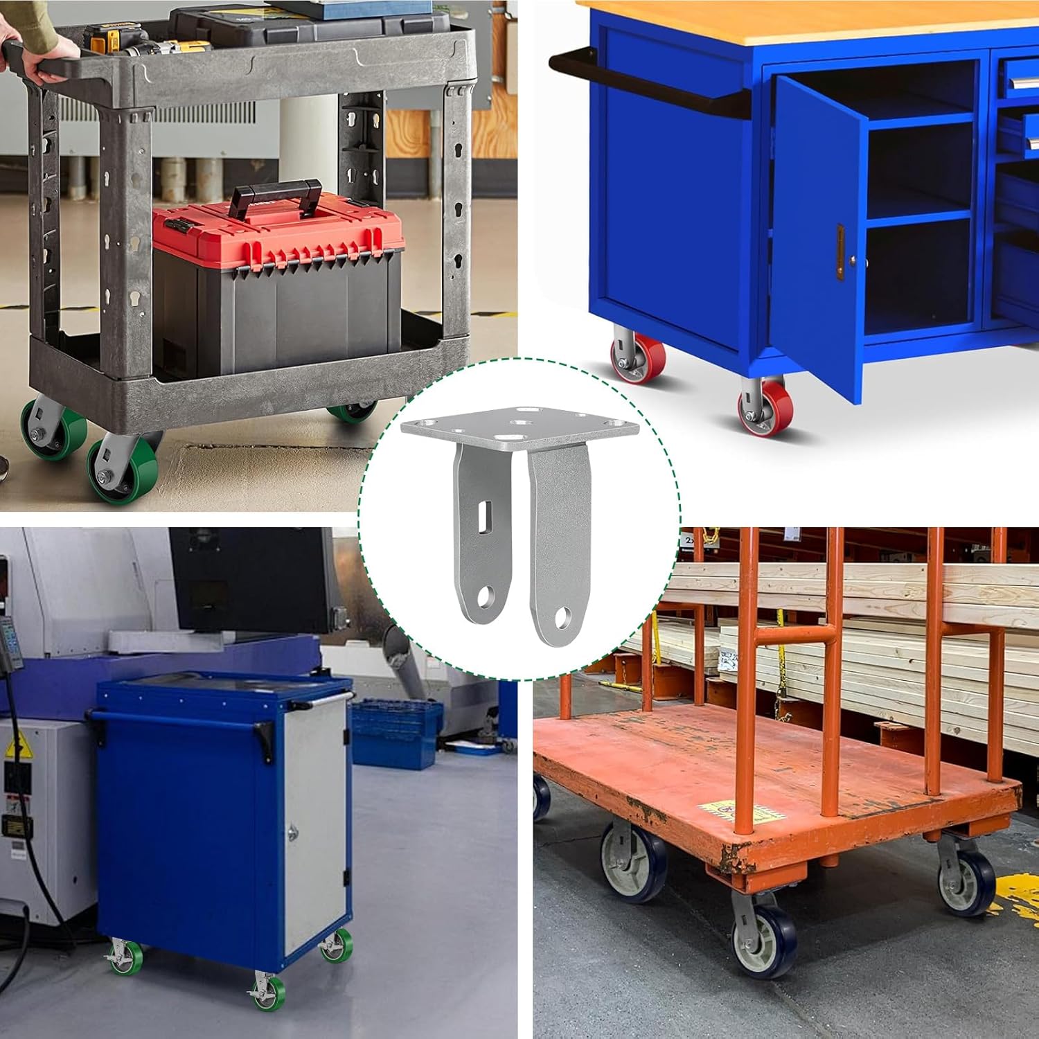 6" x 2" Rigid Caster - Heavy Duty Zinc Plated Steel Frame, 4" x 4 1/2" Plate, 1200 lb Capacity, Replacement Caster Fork for Carts, Furniture, and Industrial Equipment (4 Rigid)