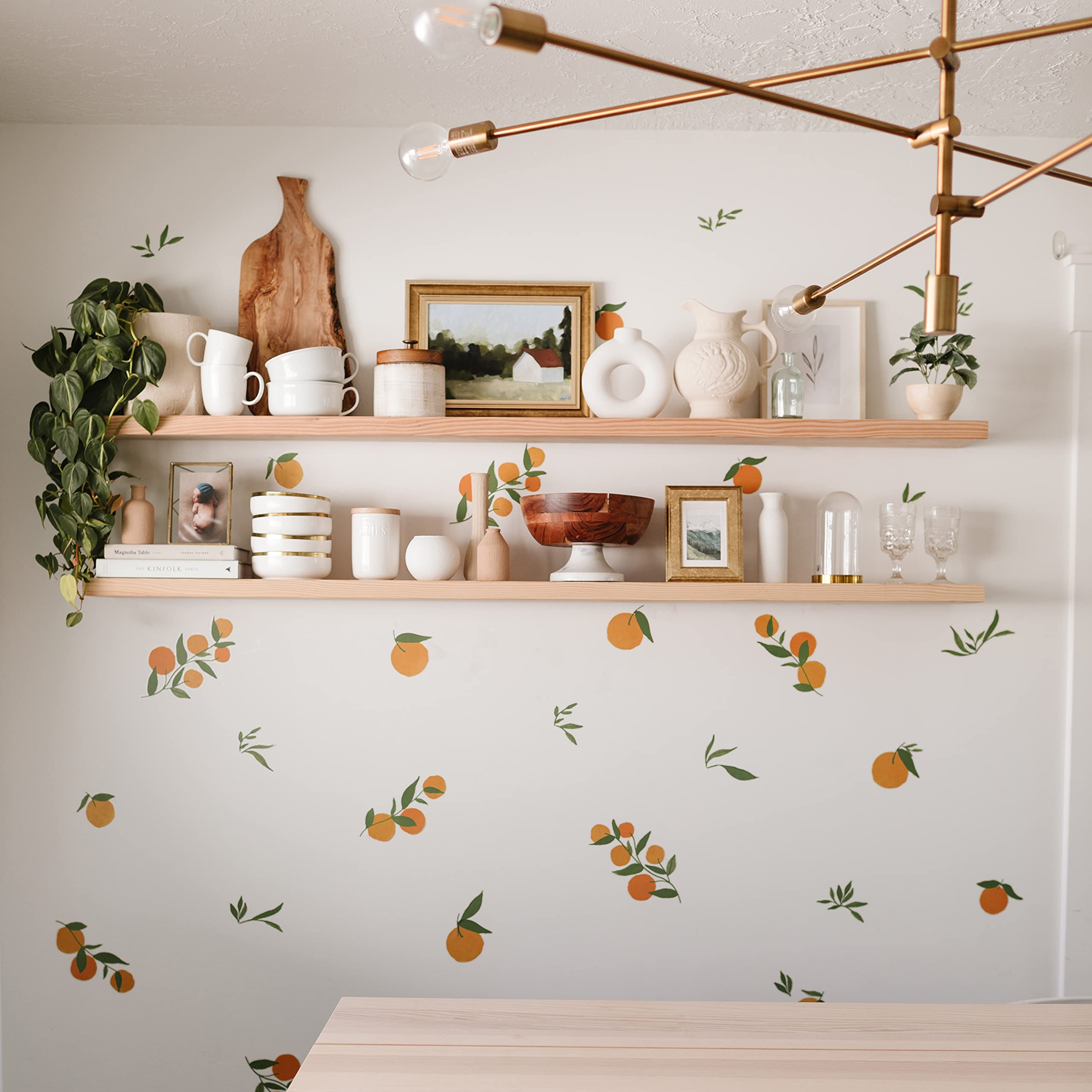 Modern MaxwellWall Art Decals for Girls Nursery, Bedroom, Living Room “Grove” Orange Branch Room Sticker 56 Pieces