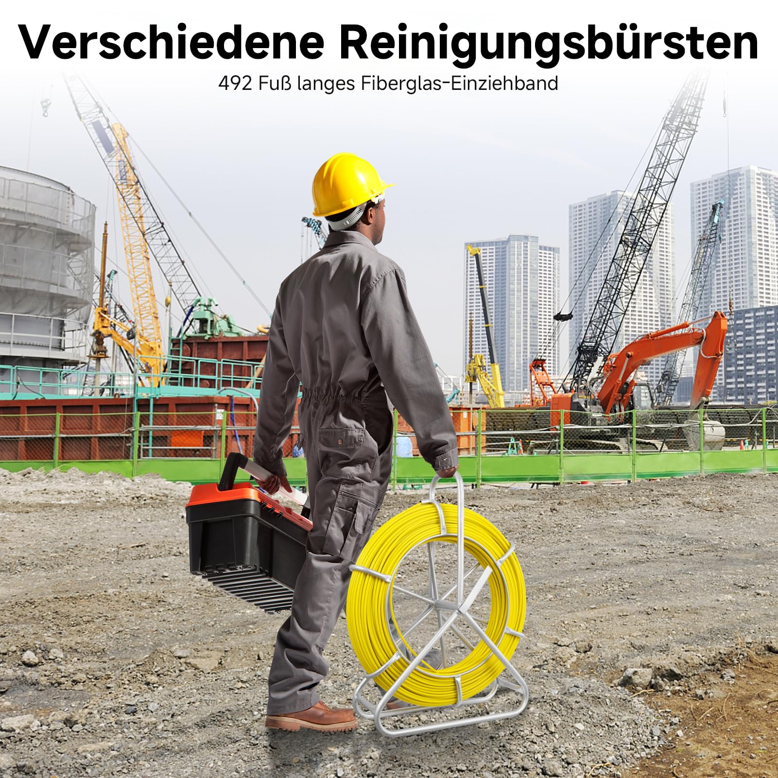 Fiberglas Kabel Rad 150m Ø6mm Glasfaserstab inkl. Stahlhaspel Handschuhe