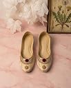 SHAHI PUNJABI FOOTWEAR Golden Embroidered Punjabi Jutti for Kids Girl Wedding & Party Mojari Juti (12 Month) gallery image